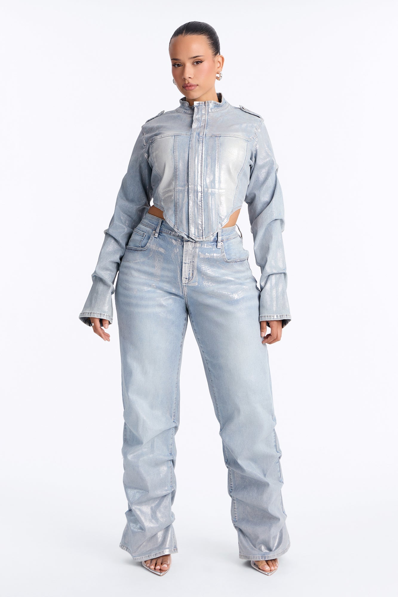 Frenchie Foil Denim Jacket - Light Wash image 2