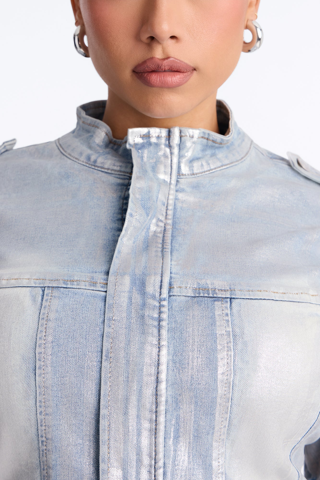 Frenchie Foil Denim Jacket - Light Wash image 3