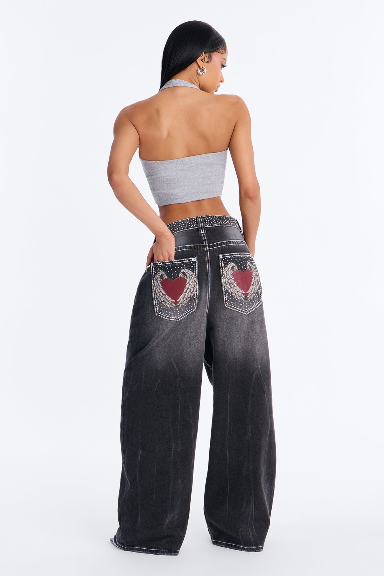 Greatest Love Embellished Baggy Jeans - Grey image 1