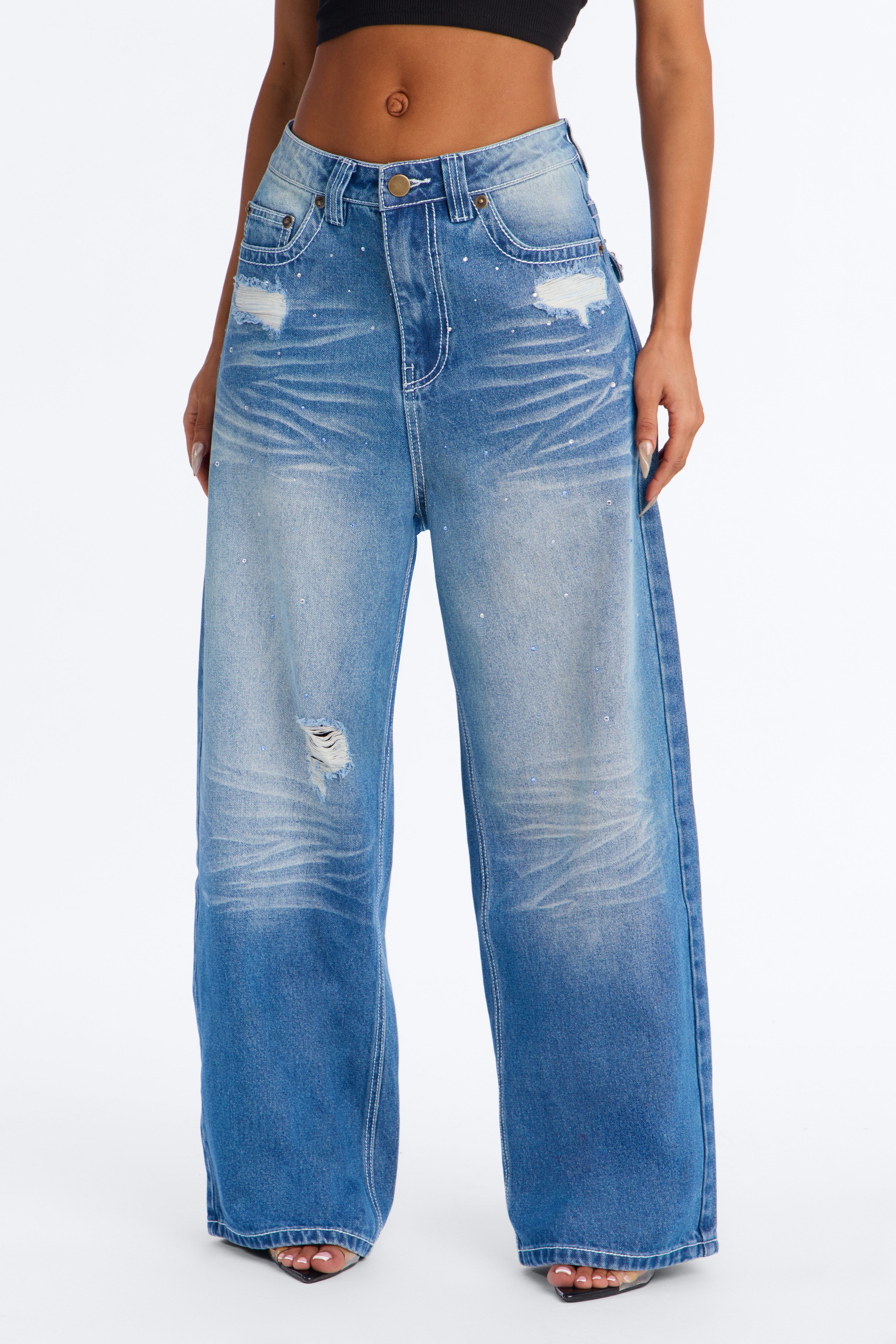 Make Me Believe Embroidered Baggy Jeans - Dark Wash image 2