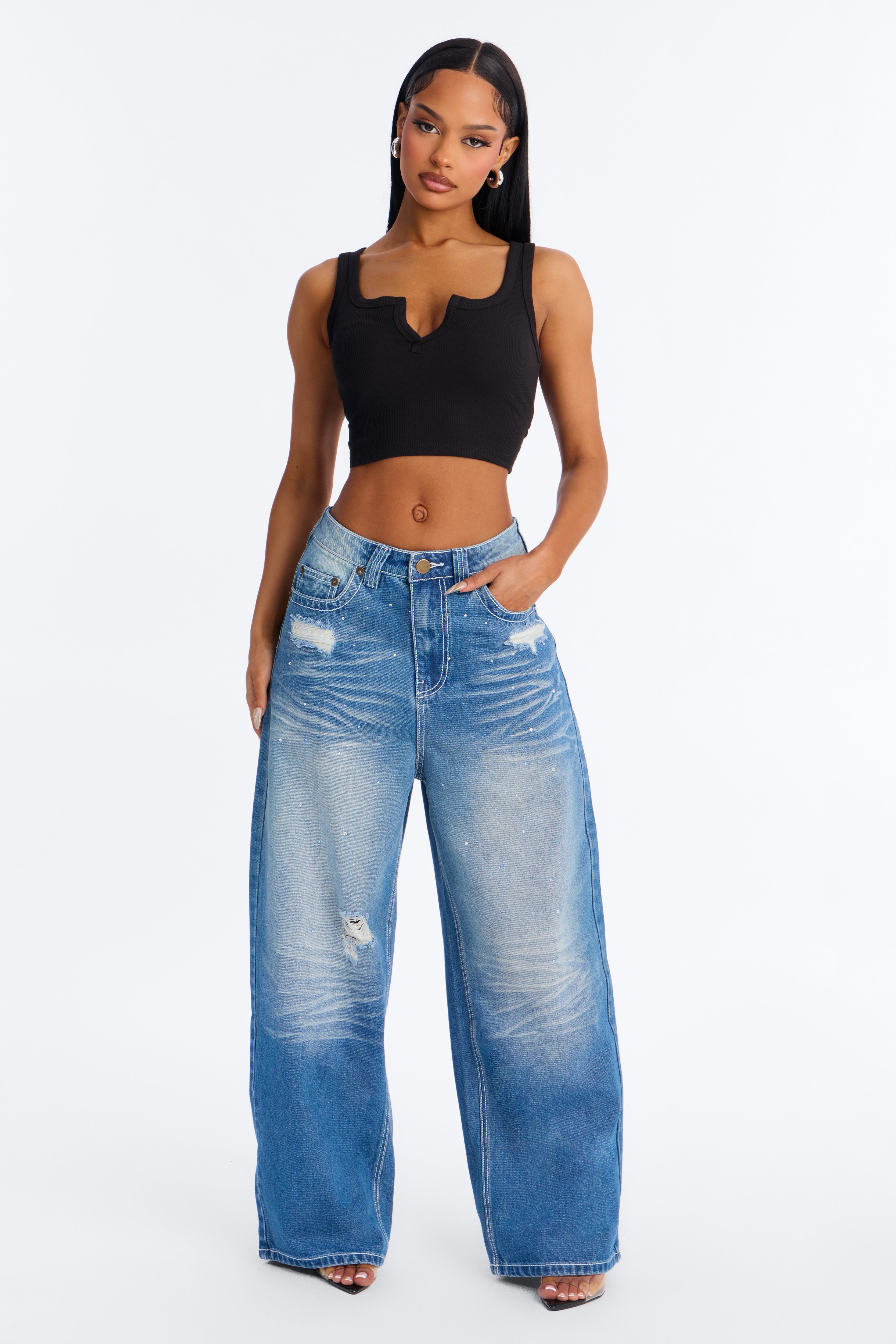 Make Me Believe Embroidered Baggy Jeans - Dark Wash image 3