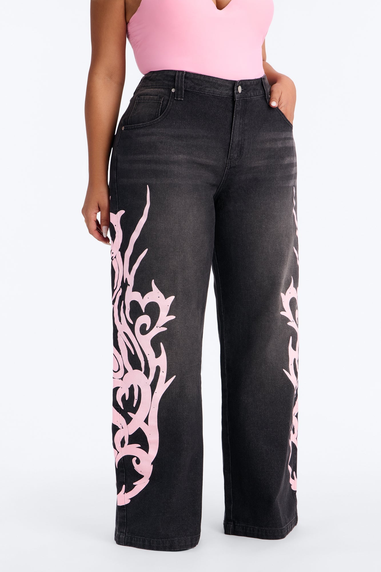 Sentimental Value 90s Baggy Printed Jeans - Black Wash image 2
