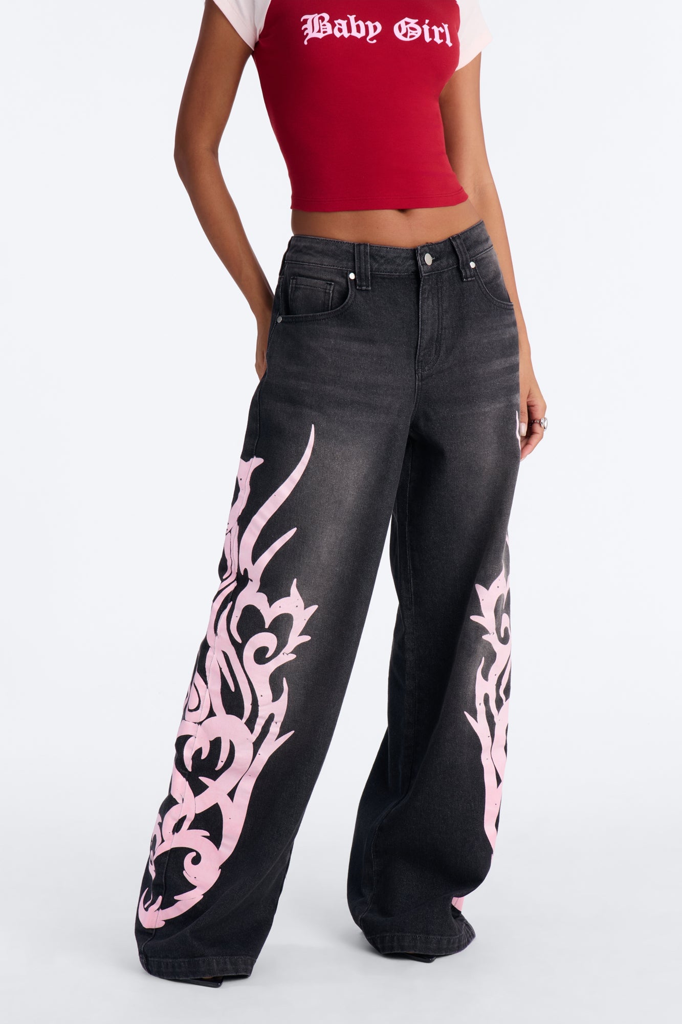 Sentimental Value 90s Baggy Printed Jeans - Black Wash image 7