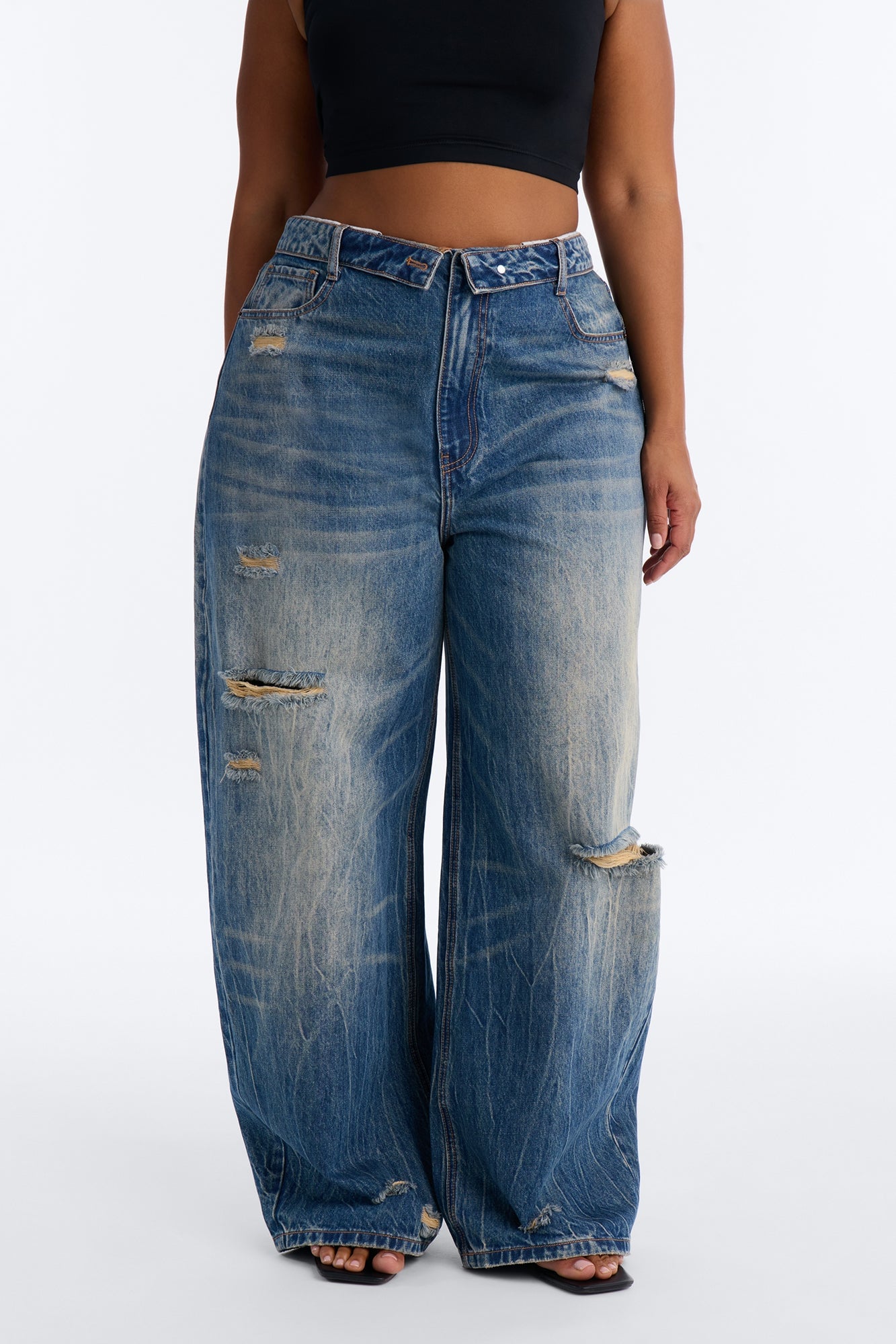 New York Edition Ripped Foldover Jeans - Vintage Wash image 2