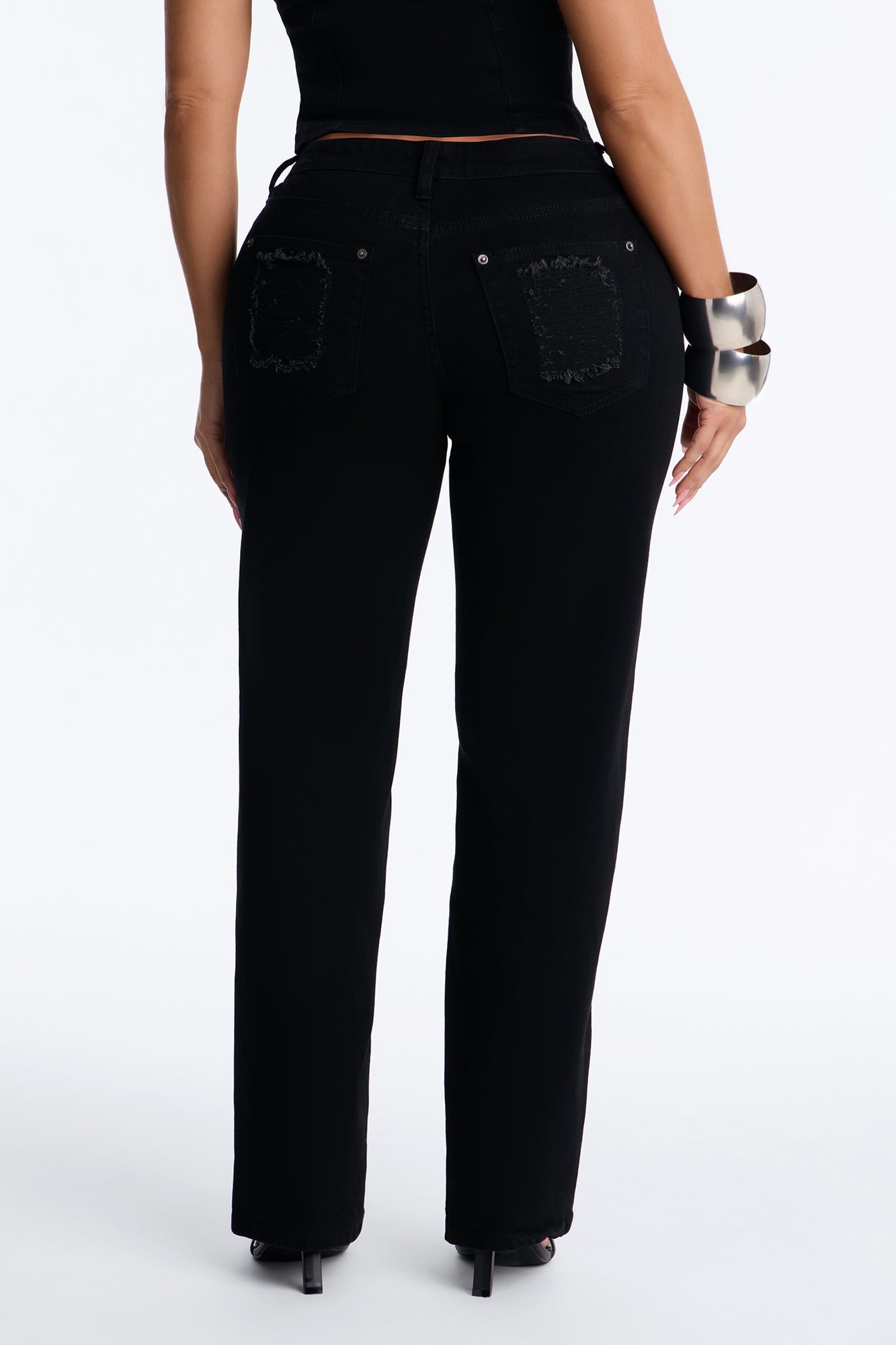 Hollywood Ripped Low Waist Straight Leg Jeans - Black image 7