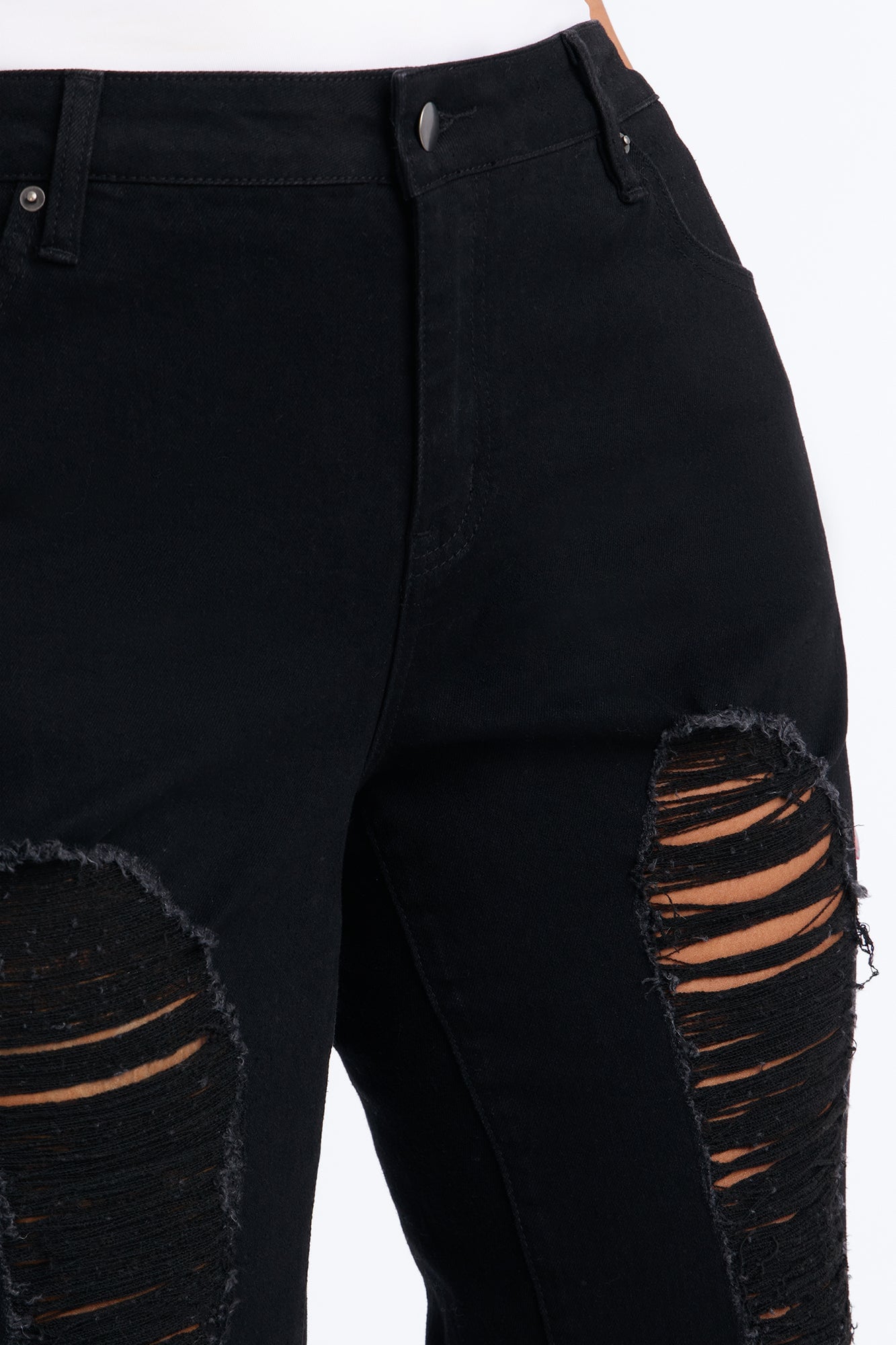 Hollywood Ripped Low Waist Straight Leg Jeans - Black image 4