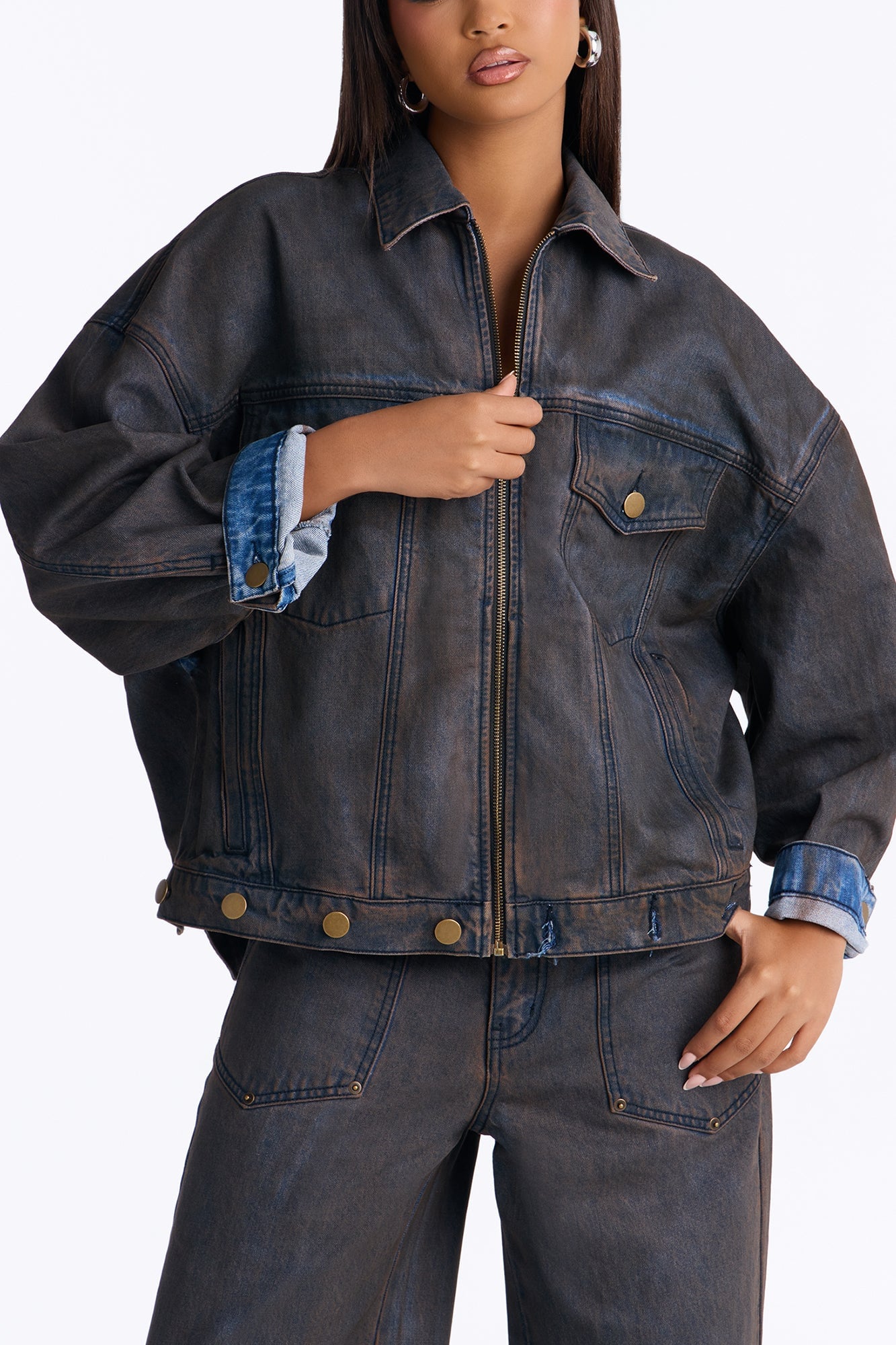 Sicily Coated Denim Trucker Jacket - Brown image 3