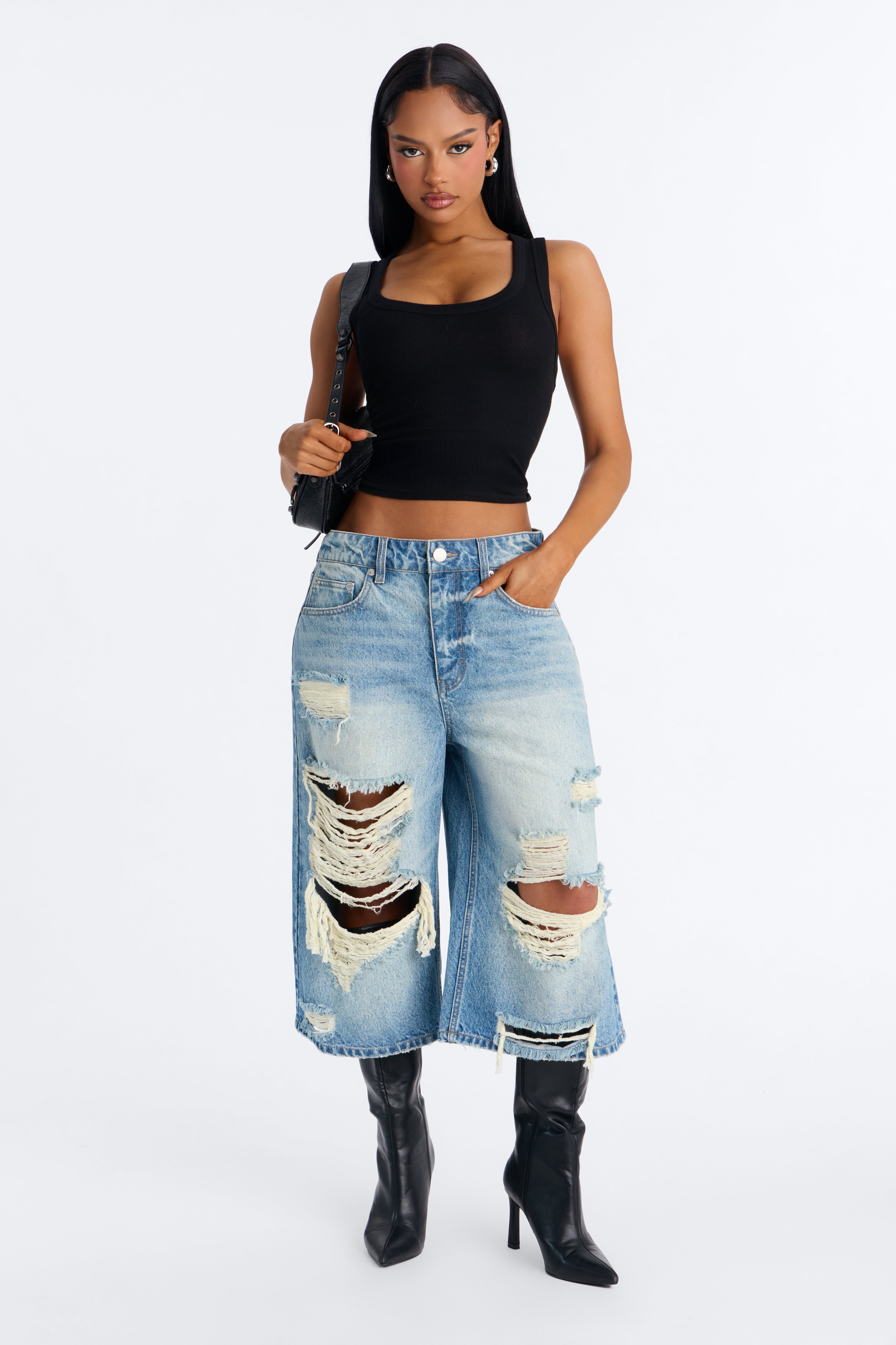 Mott St. Ripped Culotte Jeans - Vintage Wash image 3