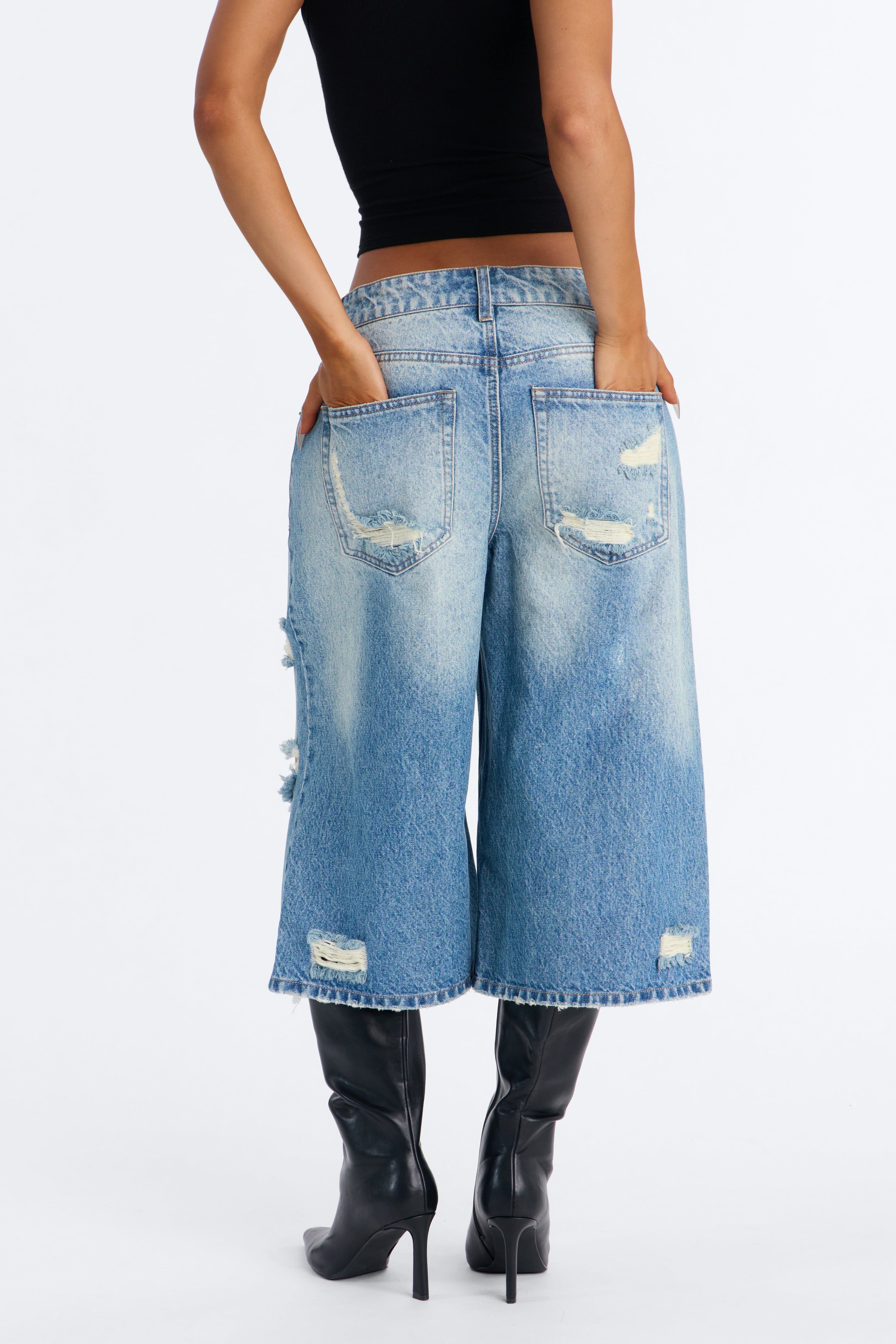 Mott St. Ripped Culotte Jeans - Vintage Wash image 2