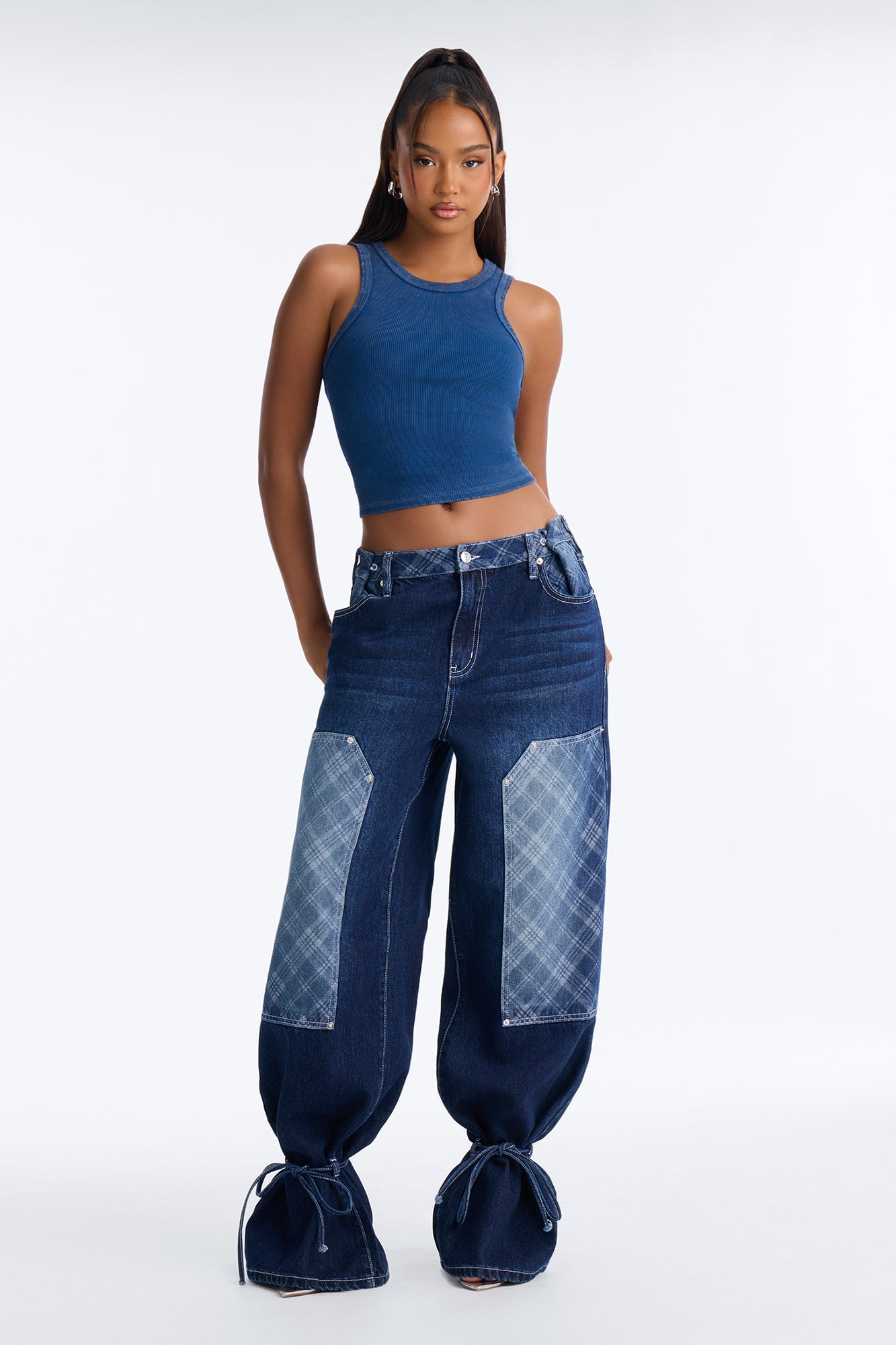 Gridlock Utility Waist Adjuster Wide Leg Jeans - Dark Wash image 2