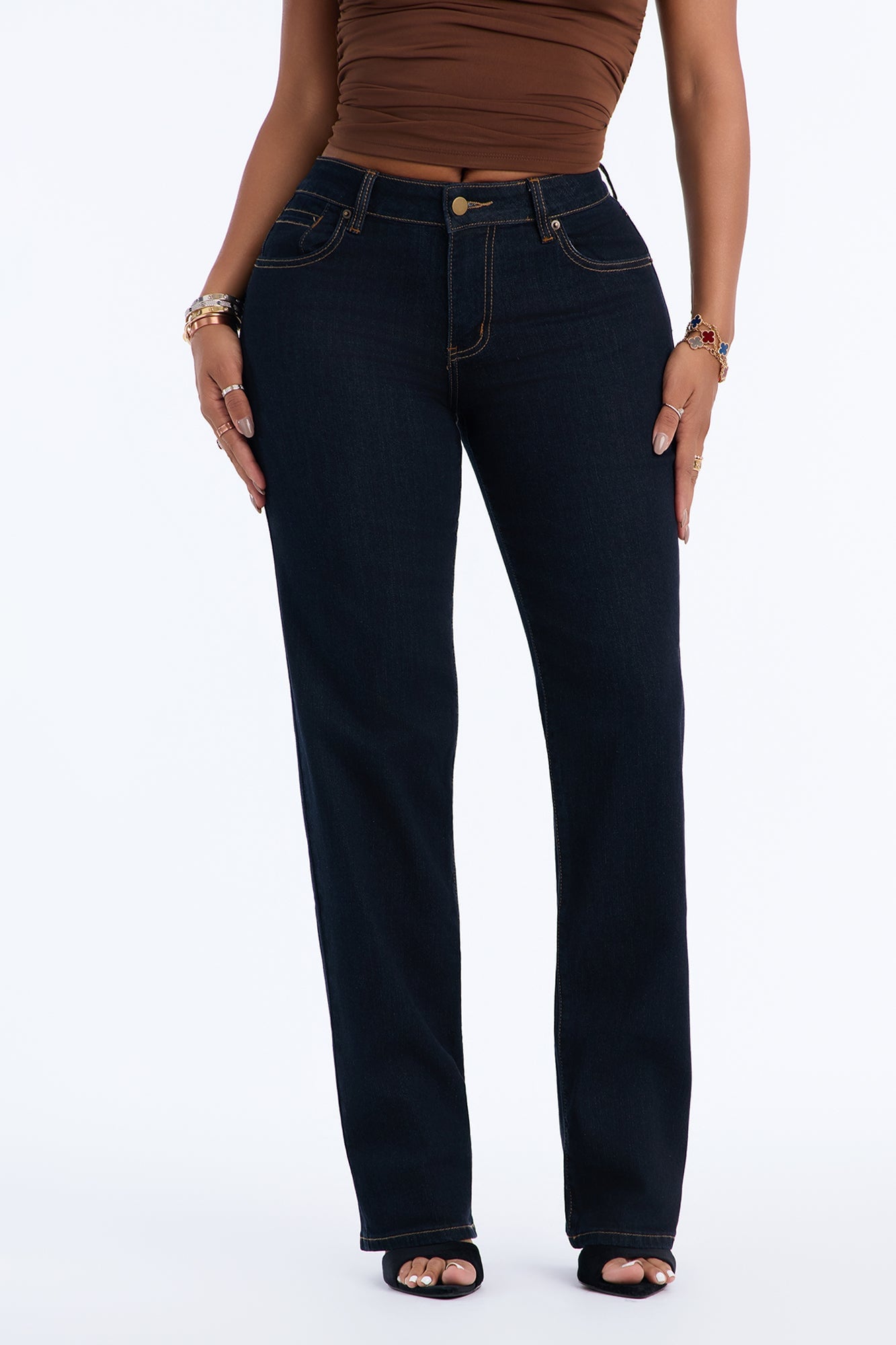 Favorita Mid Waist Stretch Straight Leg Jeans - Dark Denim image 5