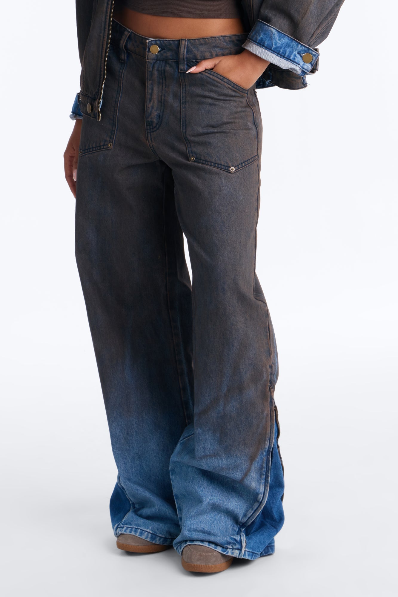 Sicily Coated Baggy Wide Leg Jeans - Brown image 1