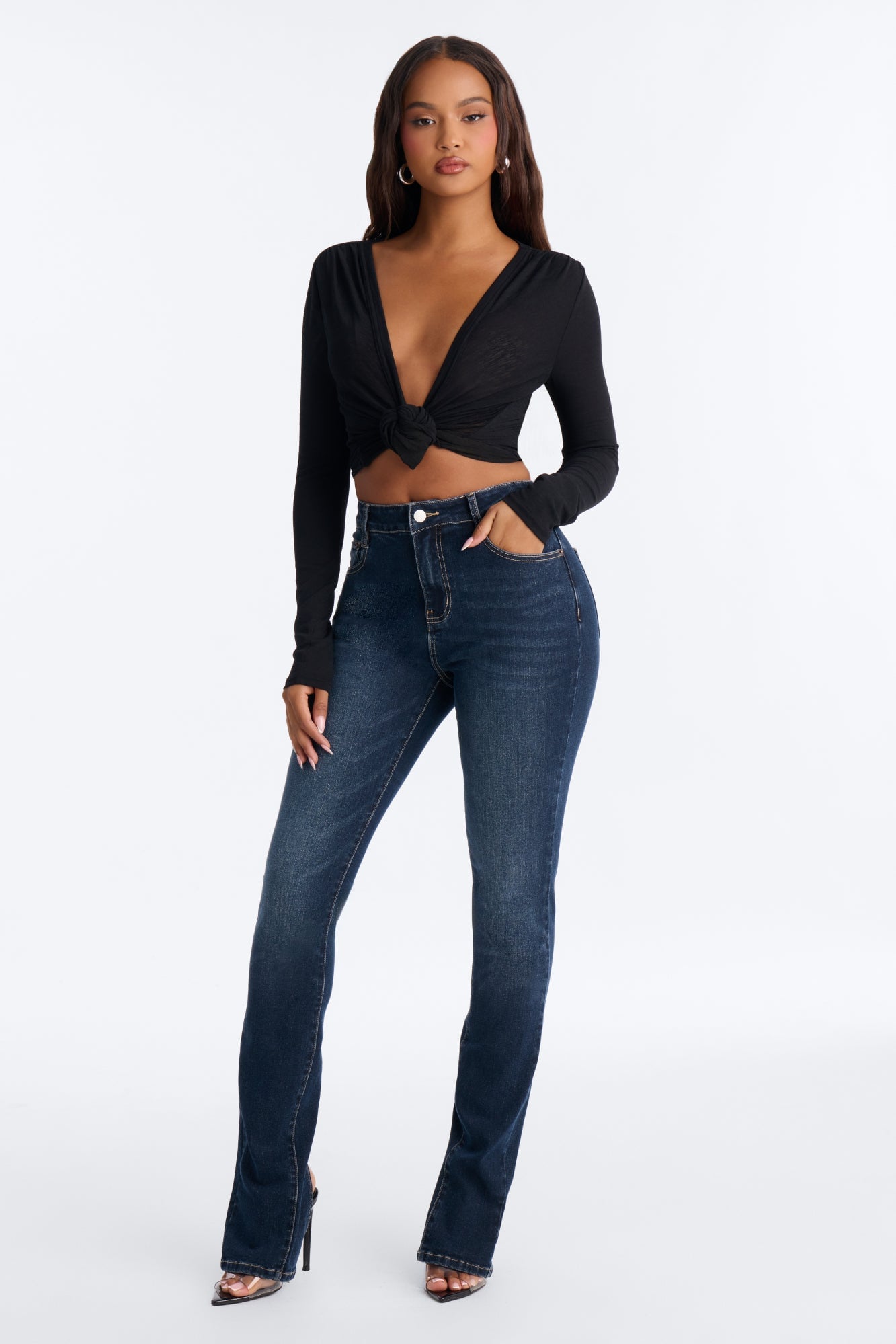 New York Back Slit Stretch Skinny Jeans - Dark Wash image 6