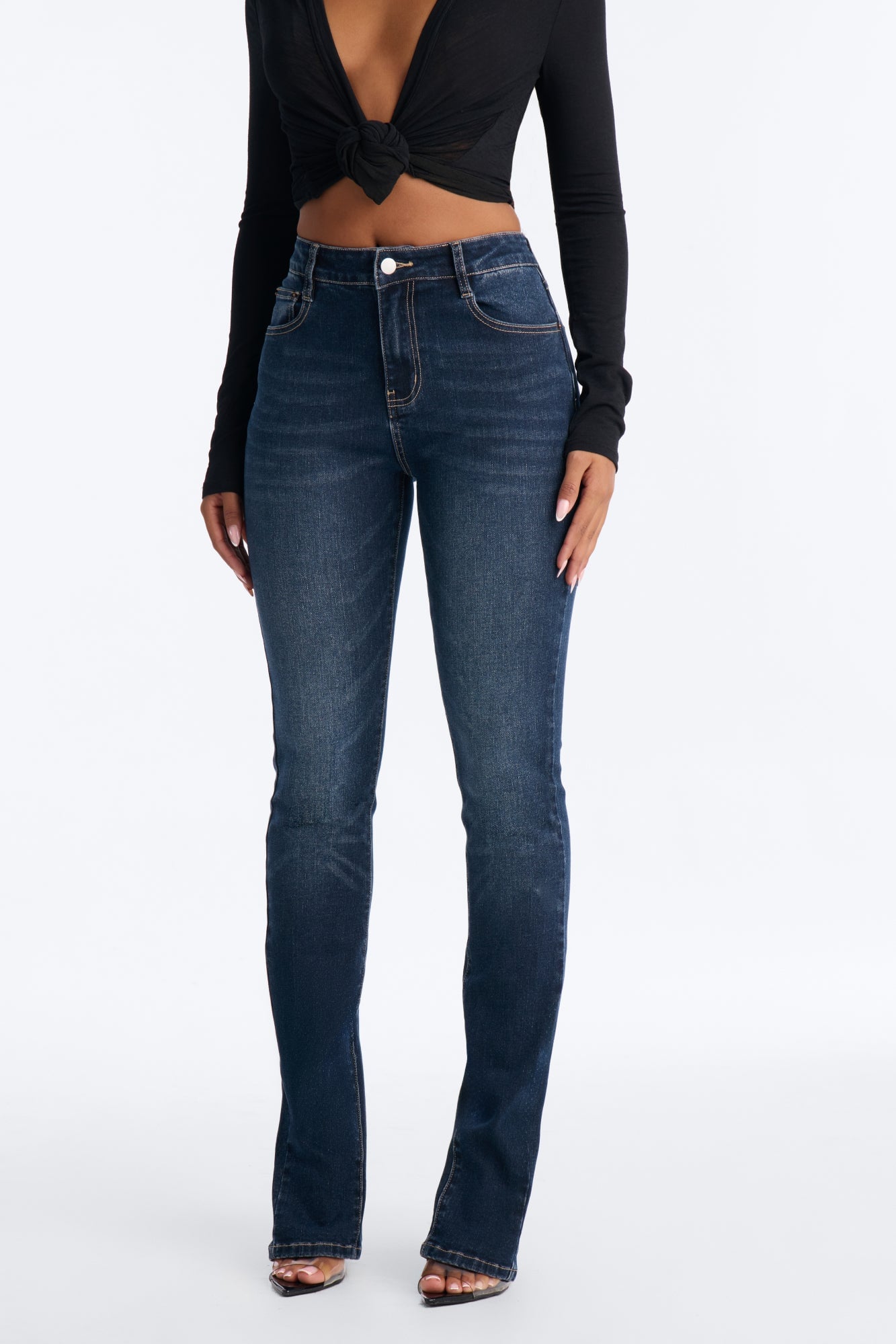 New York Back Slit Stretch Skinny Jeans - Dark Wash image 7