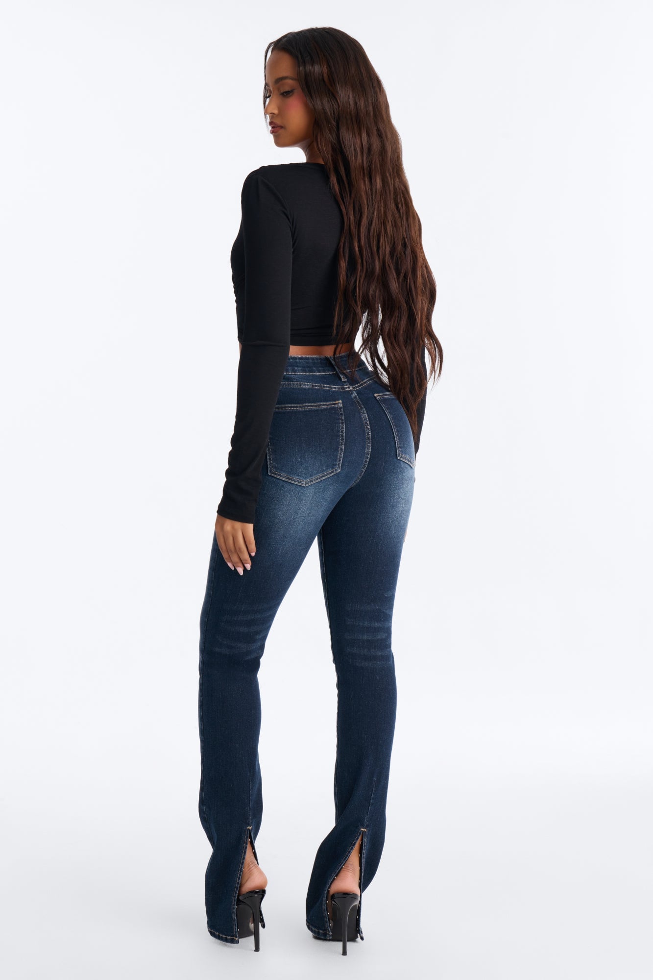 New York Back Slit Stretch Skinny Jeans - Dark Wash image 5