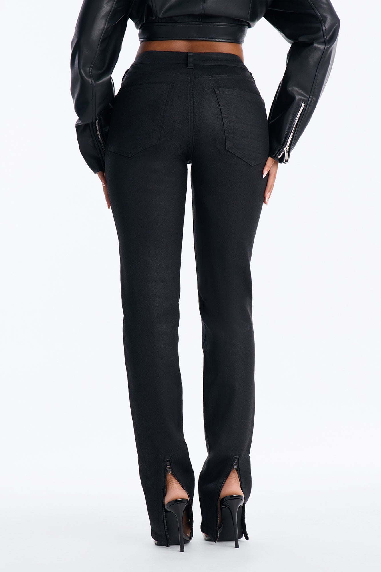 I Was There Coated Split Hem Skinny Jeans - Black image 3