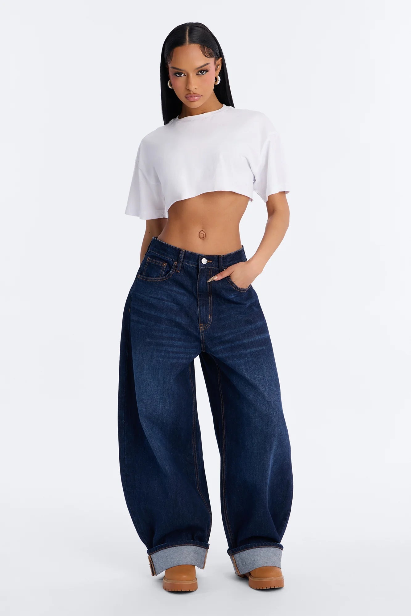 Nowhere To Be Drop Waist Cuffed Balloon Jeans - Dark Wash image 5