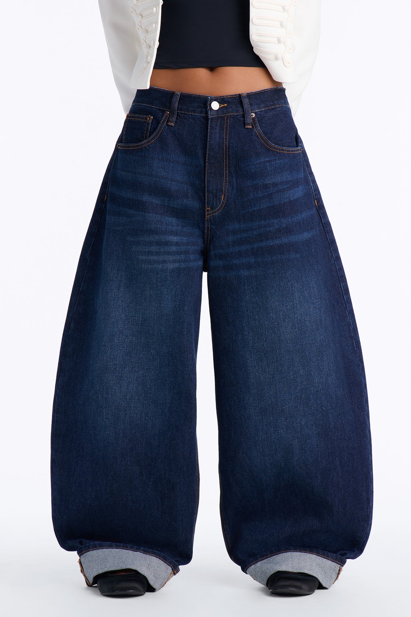 Nowhere To Be Drop Waist Cuffed Balloon Jeans - Dark Wash image 7