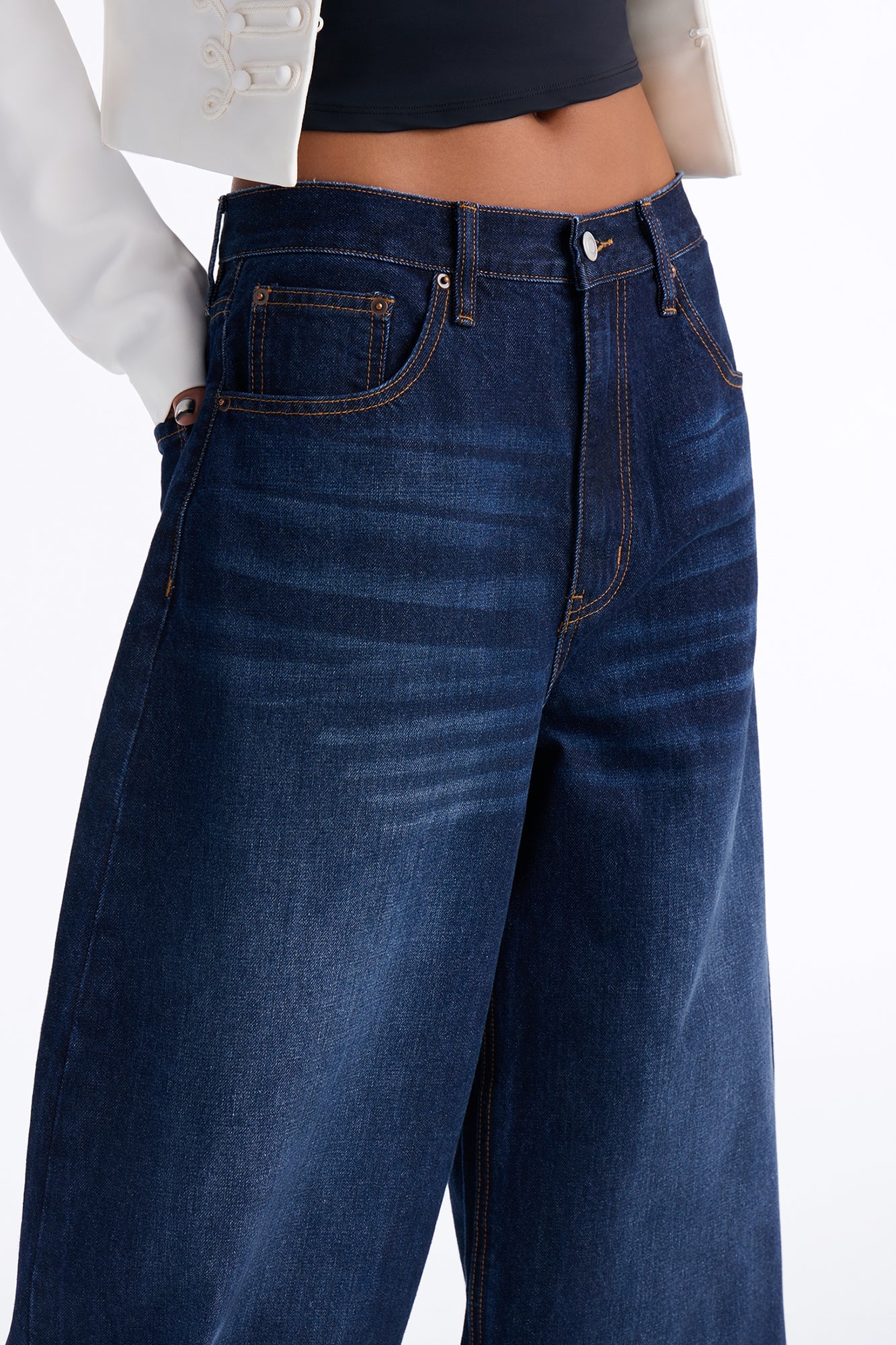 Nowhere To Be Drop Waist Cuffed Balloon Jeans - Dark Wash image 8
