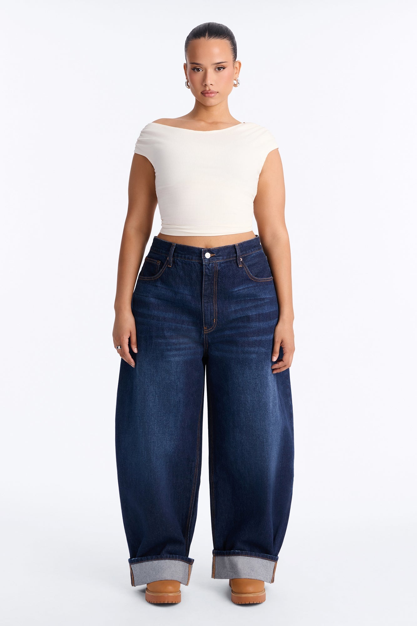 Nowhere To Be Drop Waist Cuffed Balloon Jeans - Dark Wash image 2
