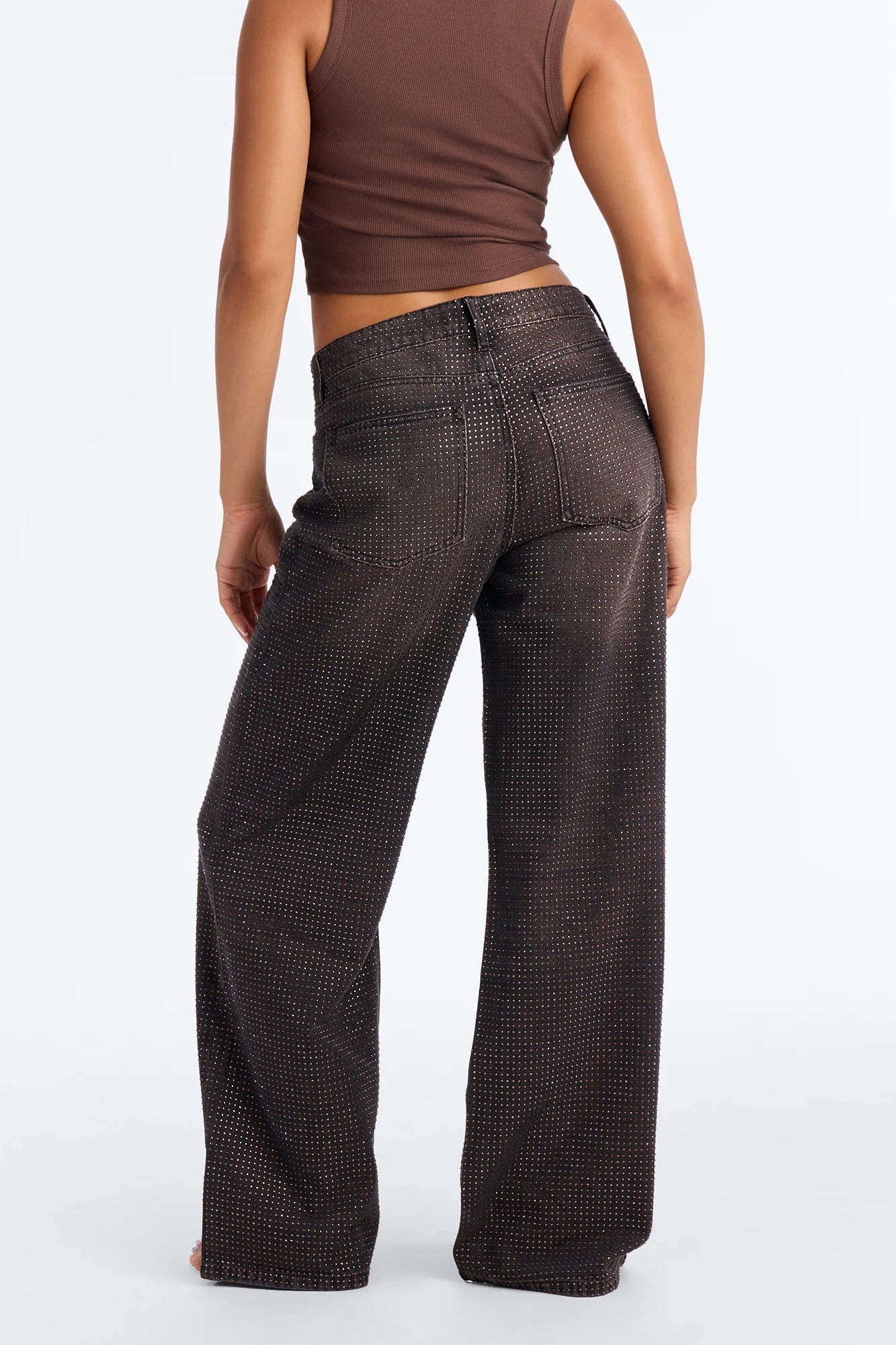 Show Up Rhinestone Embellished Wide Leg Jeans - Brown image 7
