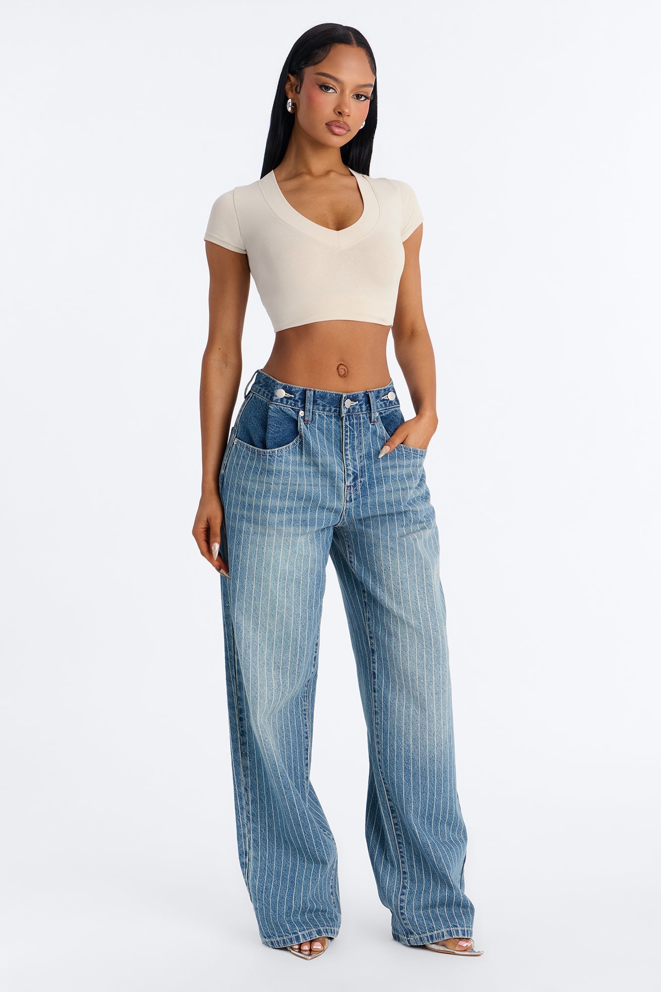 Legendary Striped Waist Adjuster Baggy Jeans - Vintage Wash image 1