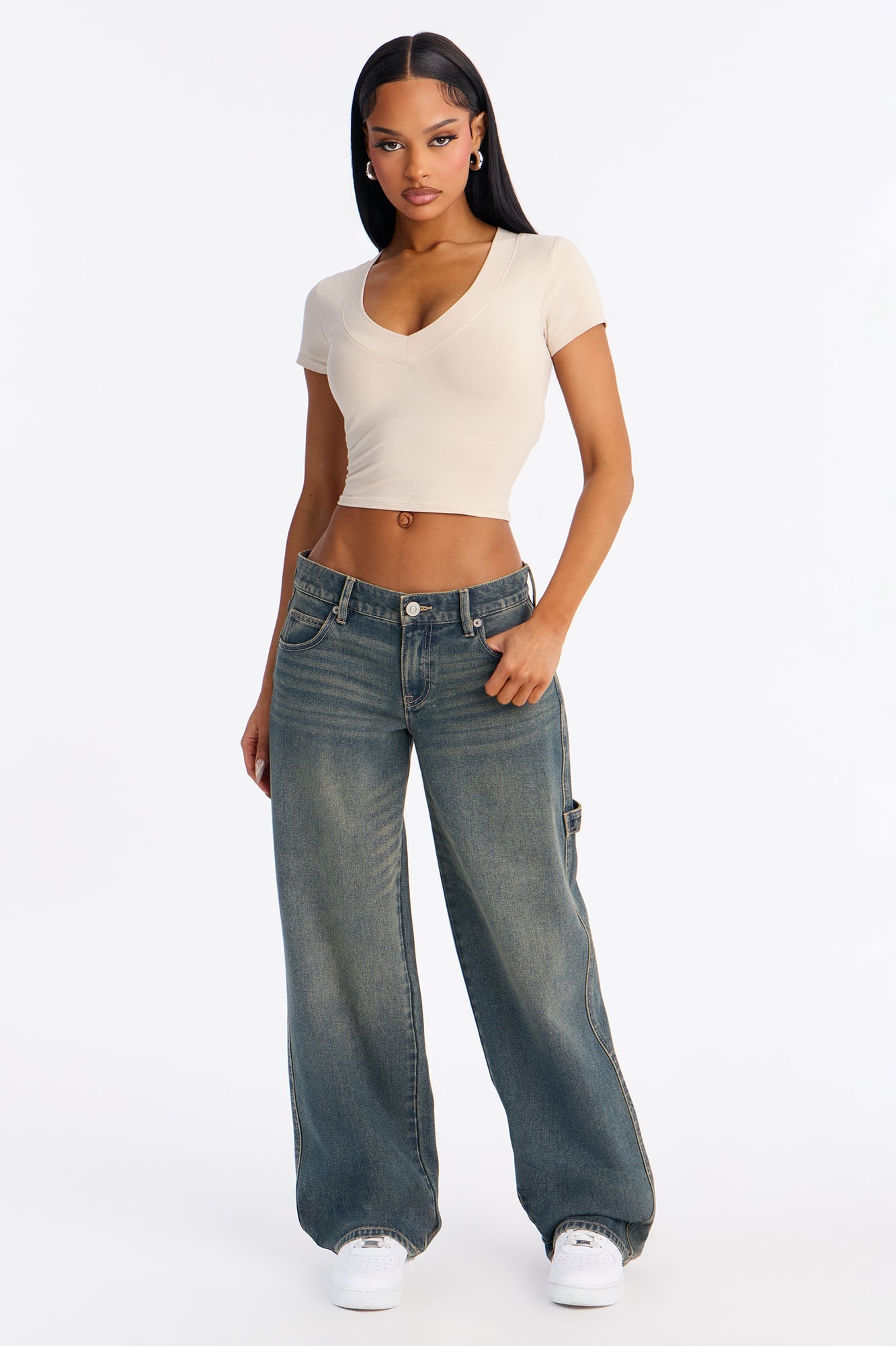 Los Angeles Low Waist Carpenter Wide Leg Jeans - Vintage Wash image 2