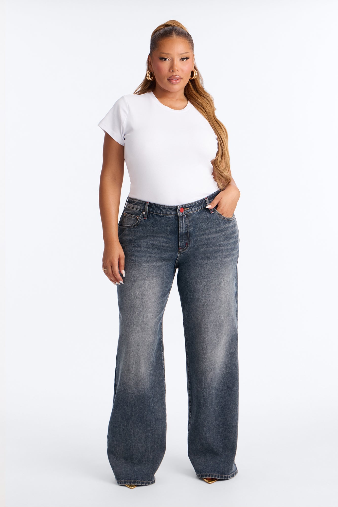 The 412 Low Rise Rigid Wide Leg Jeans - Dark Wash image 1