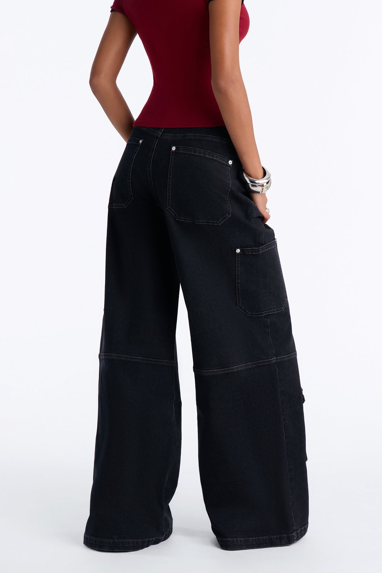Hayley High Rise Stretch Cargo Wide Leg Jeans - Black image 8