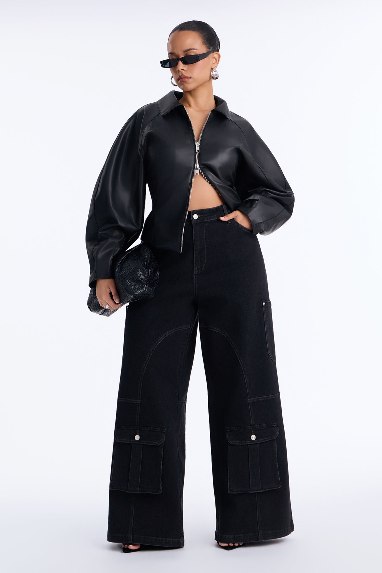 Hayley High Rise Stretch Cargo Wide Leg Jeans - Black image 2