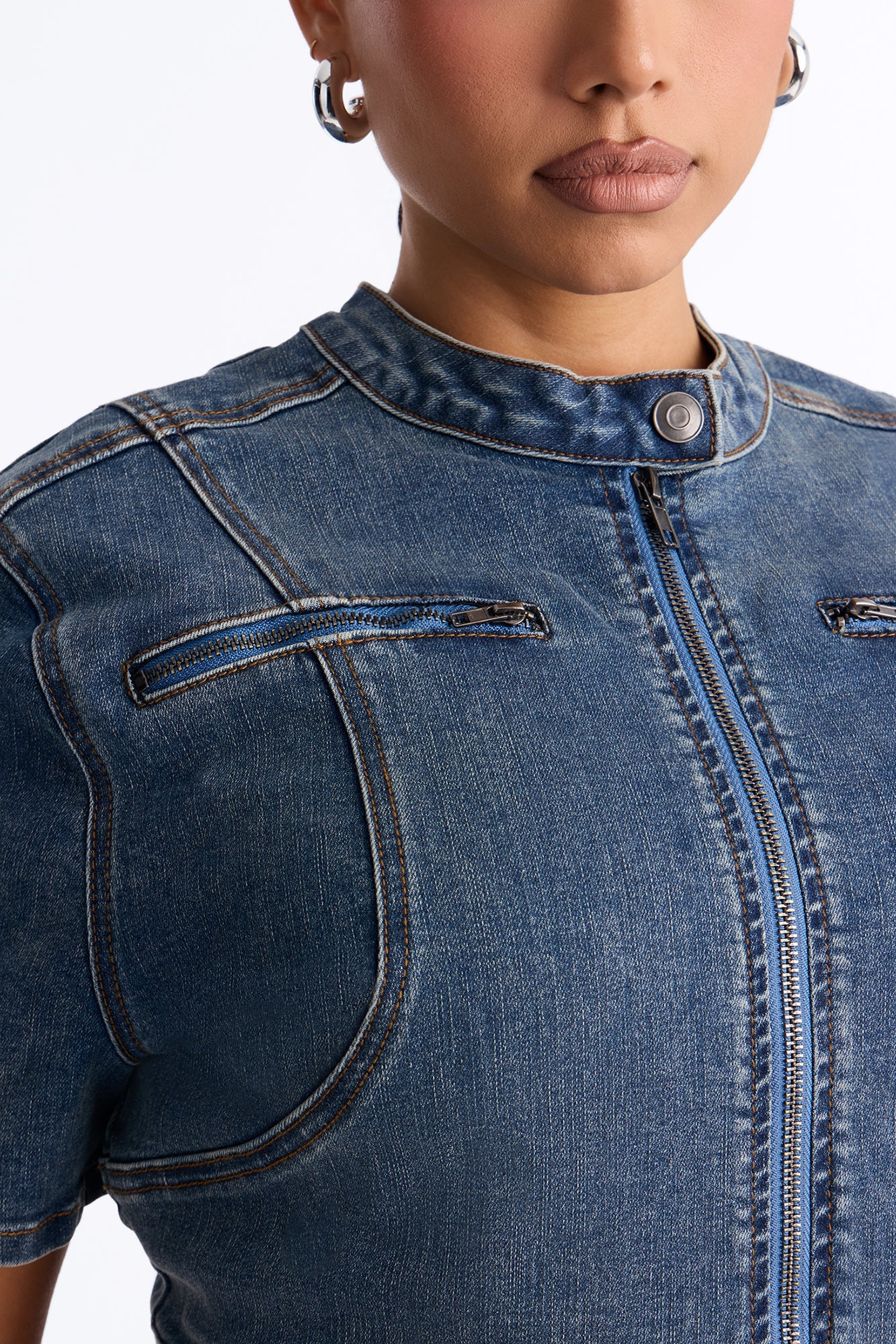 Downtown Days Short Sleeve Denim Pant Set - Medium Wash image 3