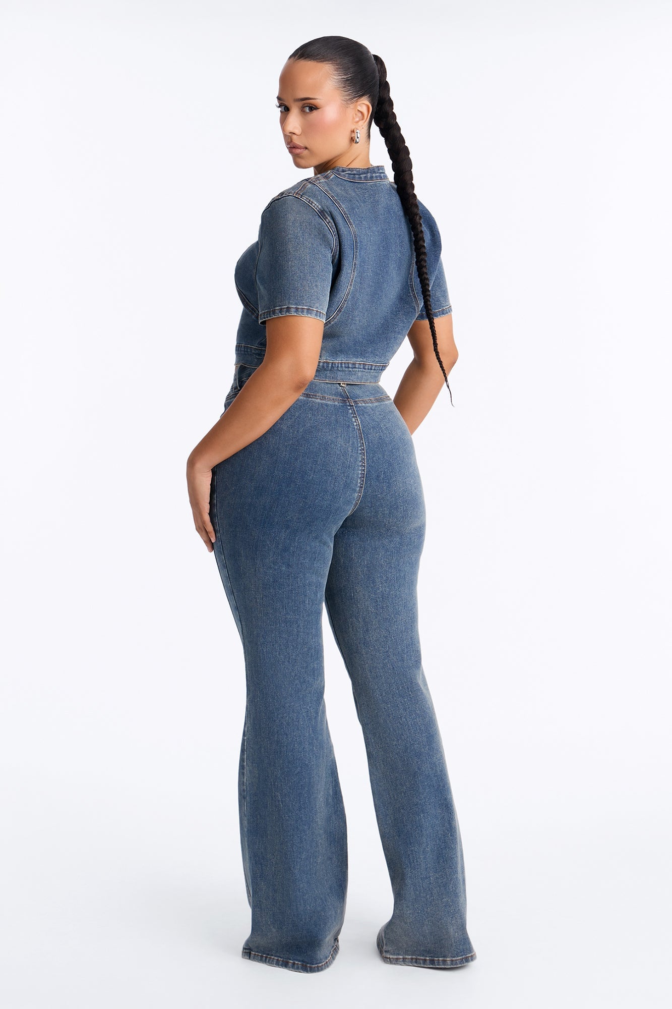 Downtown Days Short Sleeve Denim Pant Set - Medium Wash image 4