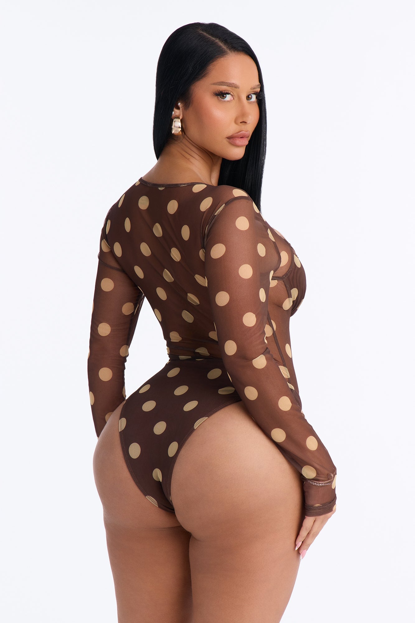Polka Dot Fantasy Mesh Bodysuit - Brown/combo image 4