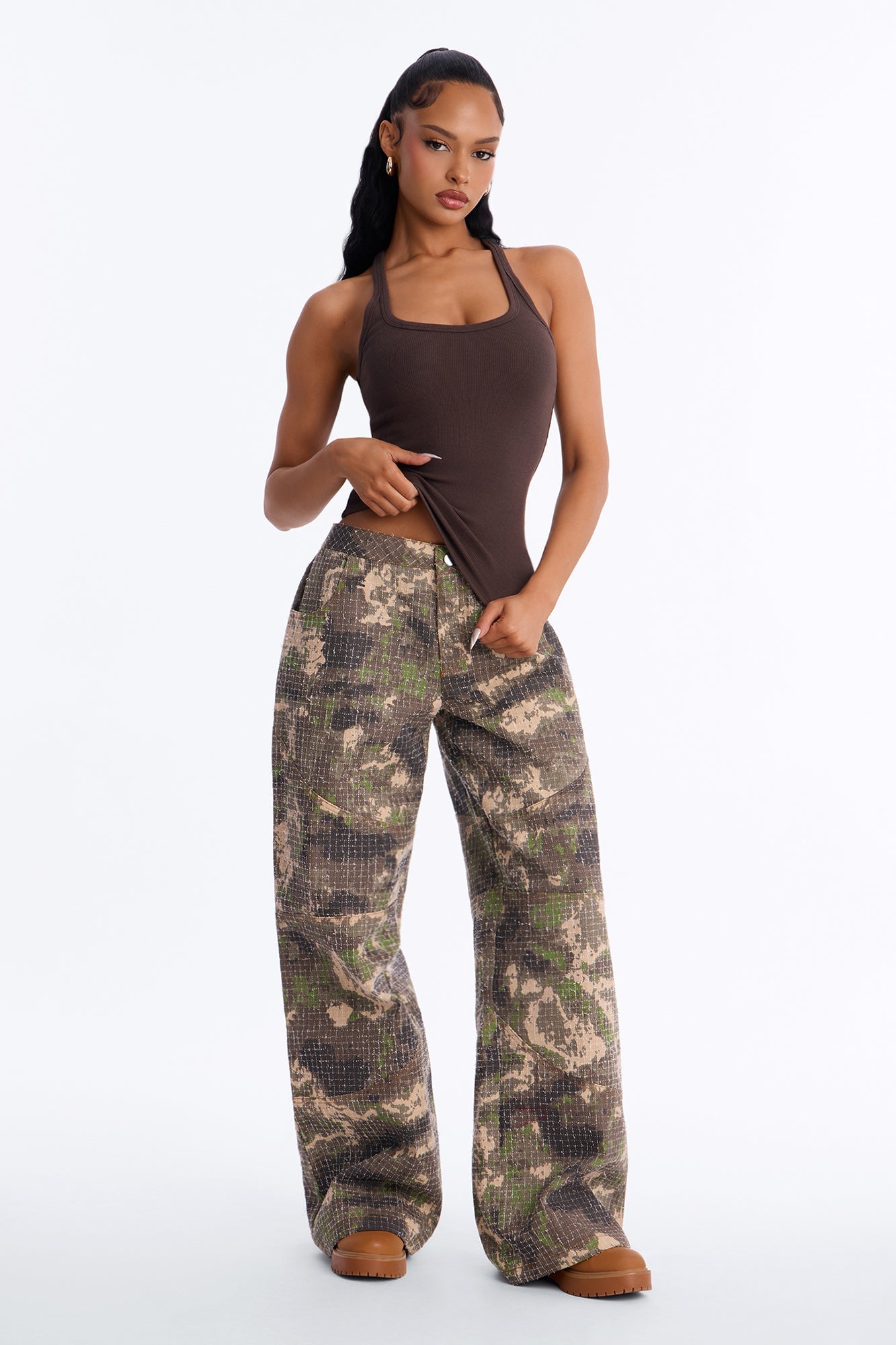 Classic Rib U Neck Tank - Chocolate image 2