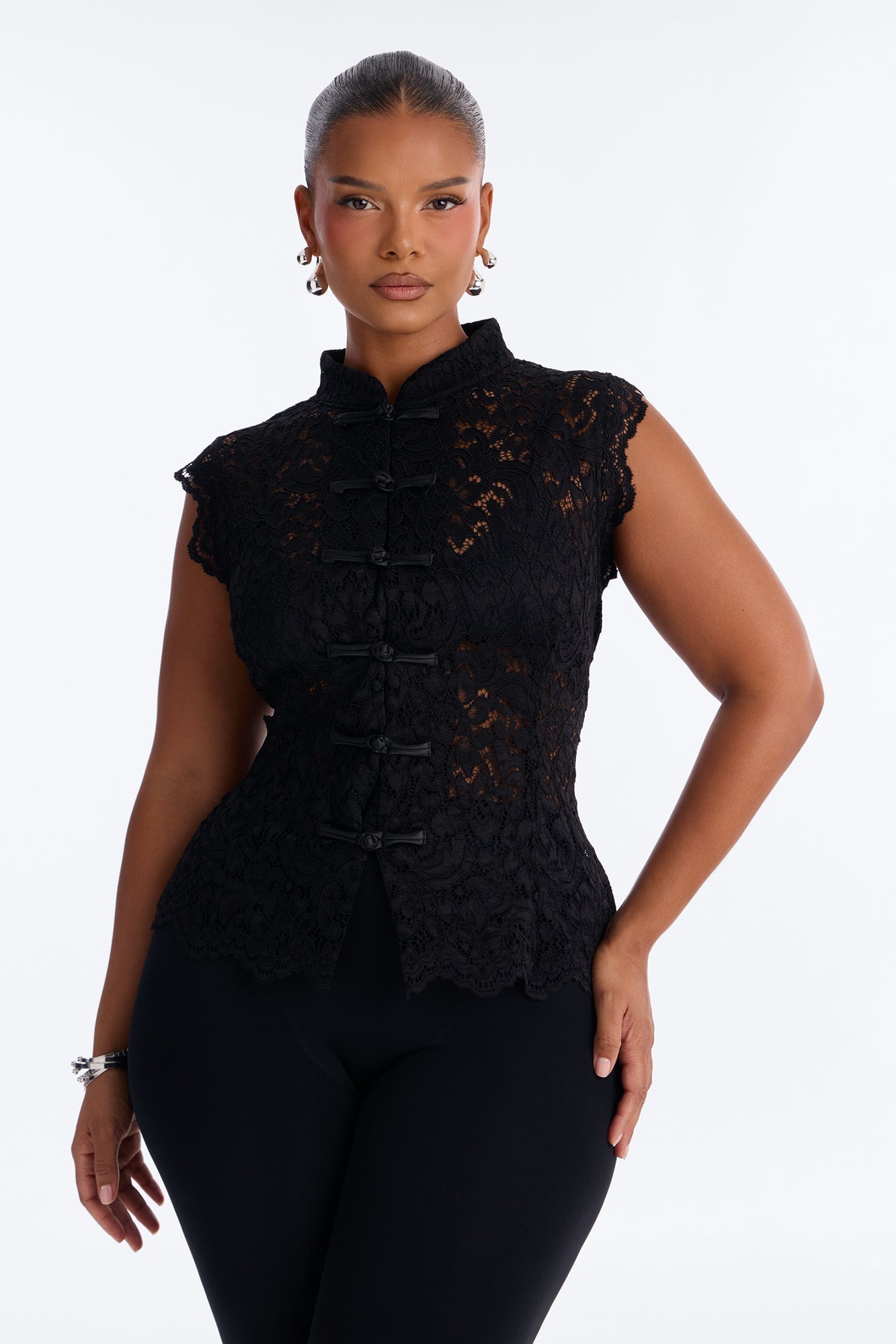 Lizette Lace Mock Neck Sleeveless Top - Black image 1