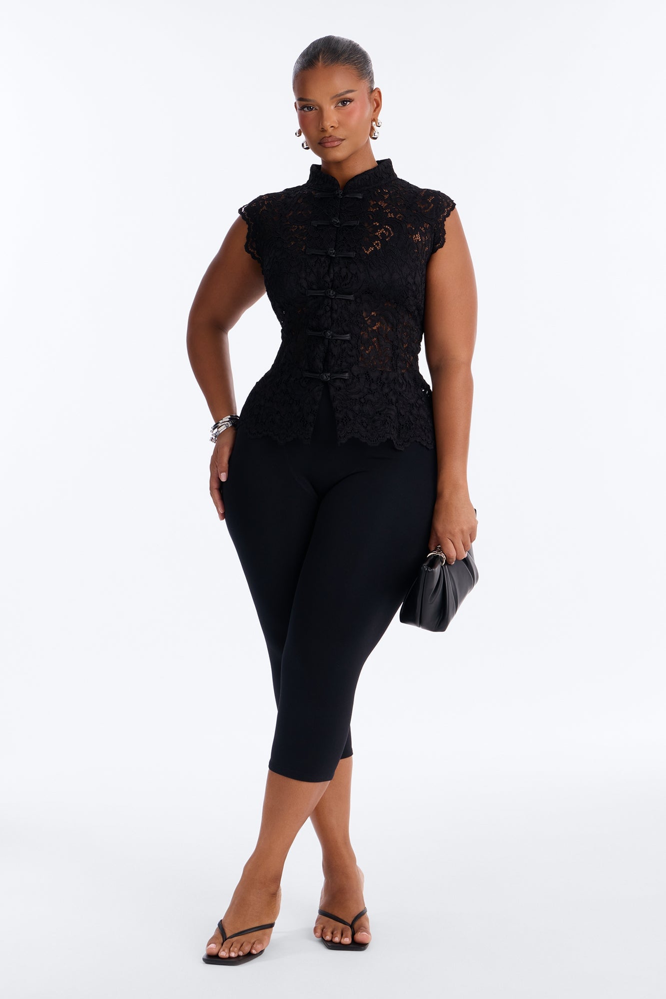 Lizette Lace Mock Neck Sleeveless Top - Black image 2