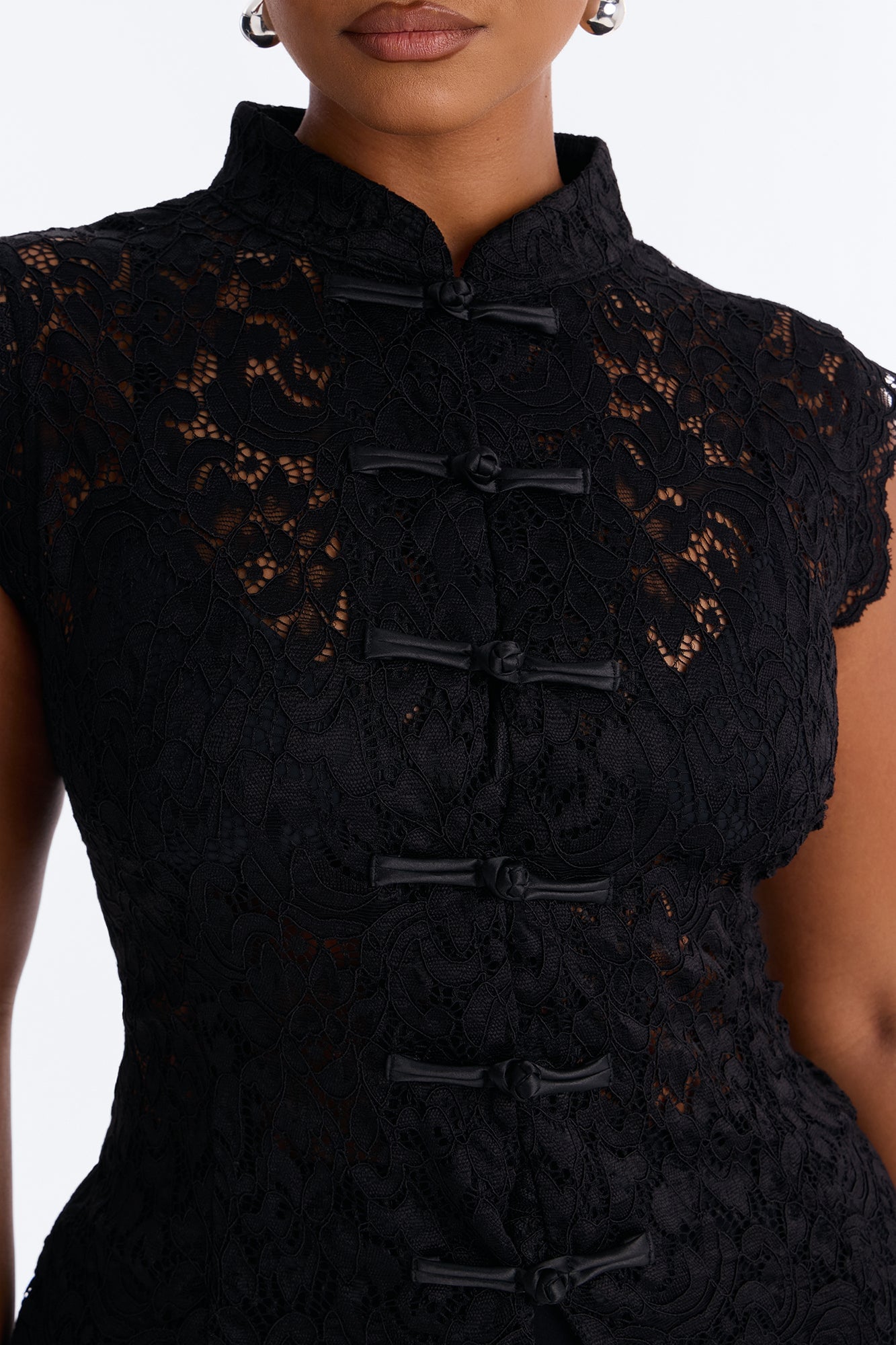 Lizette Lace Mock Neck Sleeveless Top - Black image 3