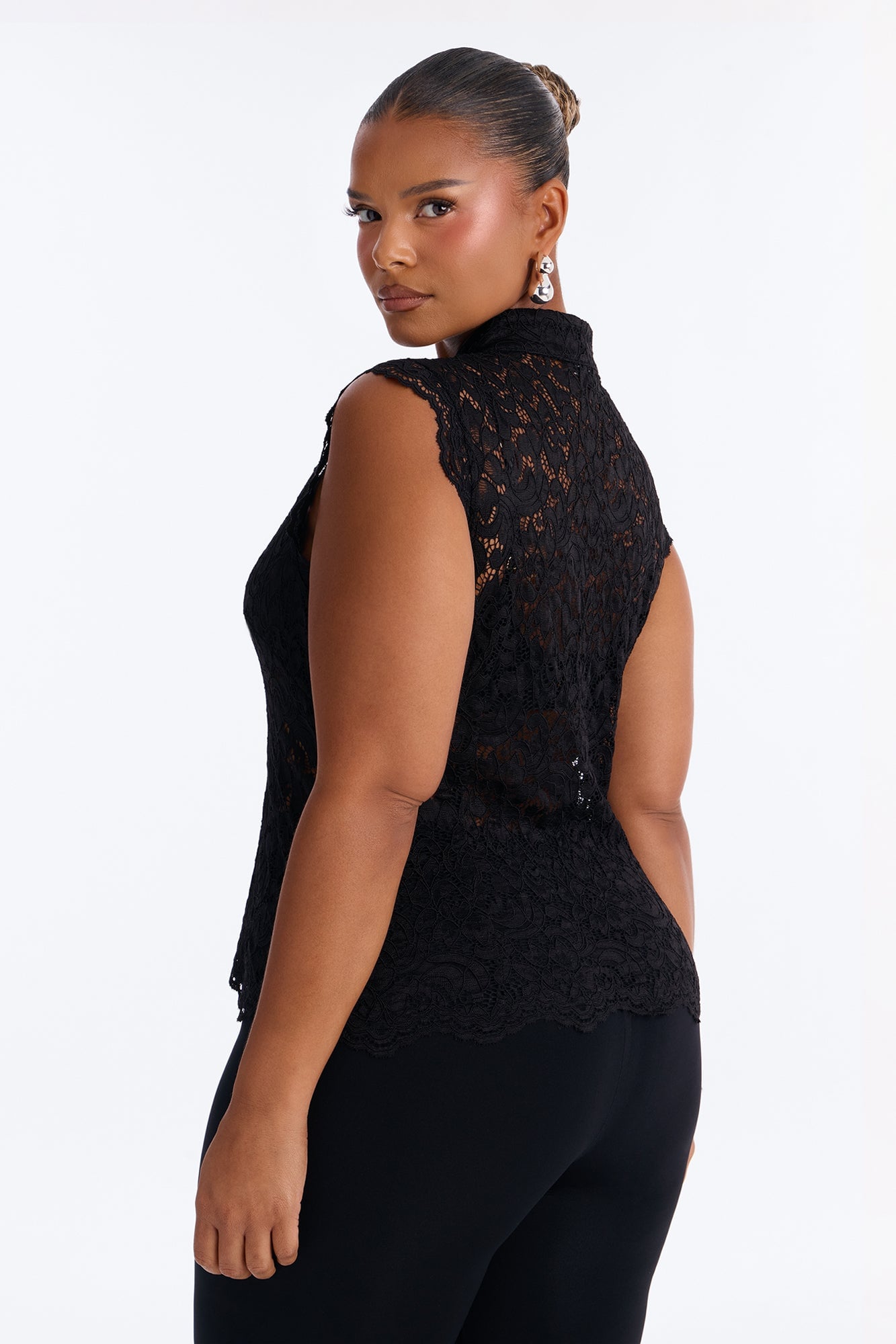 Lizette Lace Mock Neck Sleeveless Top - Black image 4