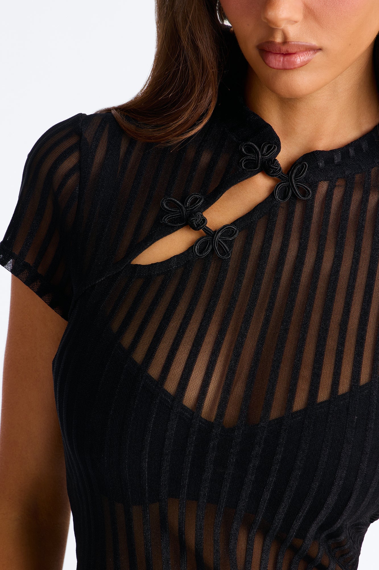 Juliana Mesh Mock Neck Short Sleeve Top - Black image 7