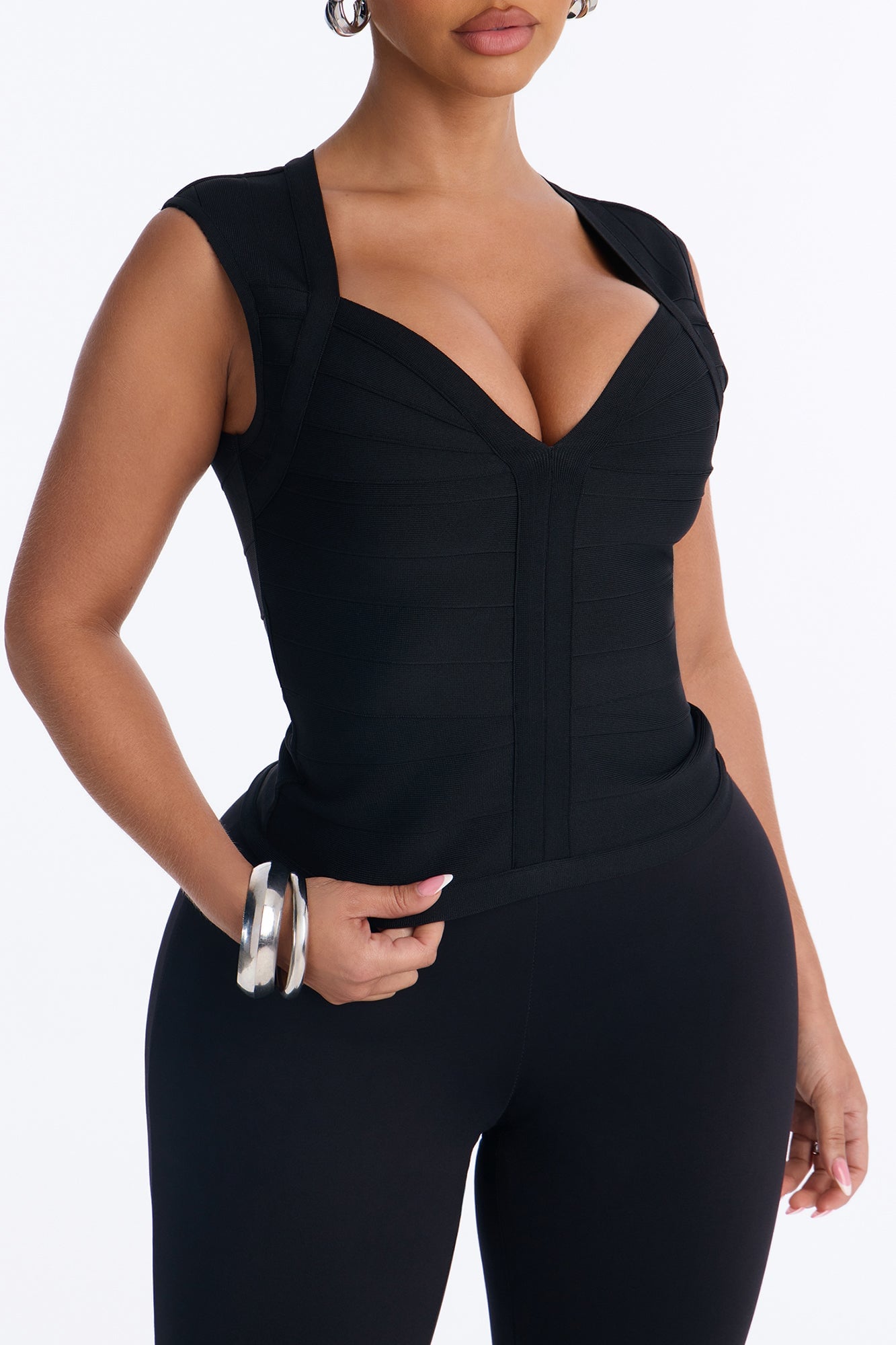 Blake Deep V Neck Bandage Sleeveless Top - Black image 7
