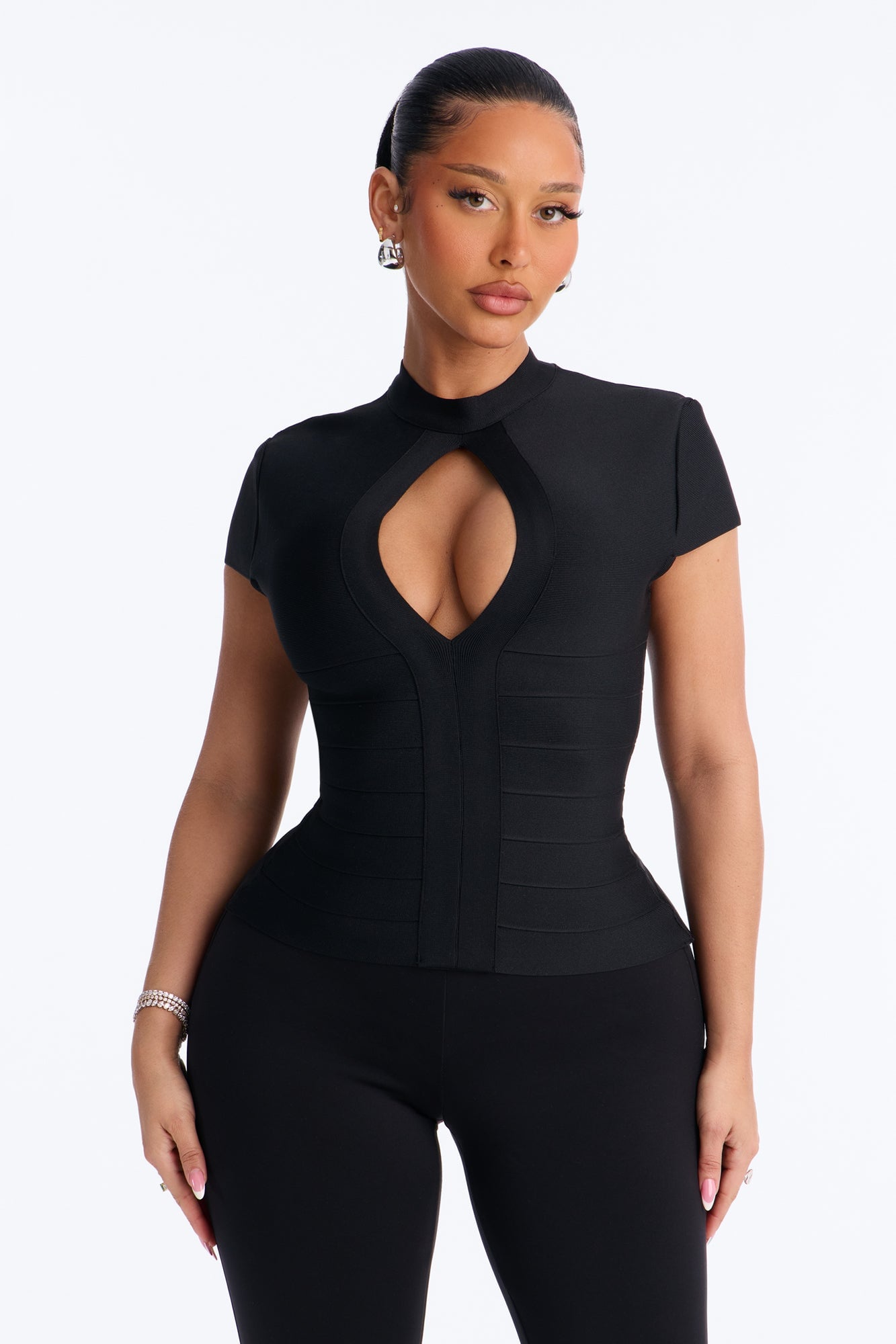 Celine Cut Out Bandage Short Sleeve Top - Black image 5