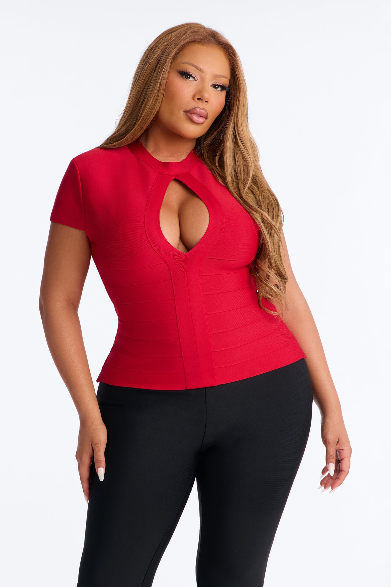 Celine Cut Out Bandage Short Sleeve Top - Red image 1