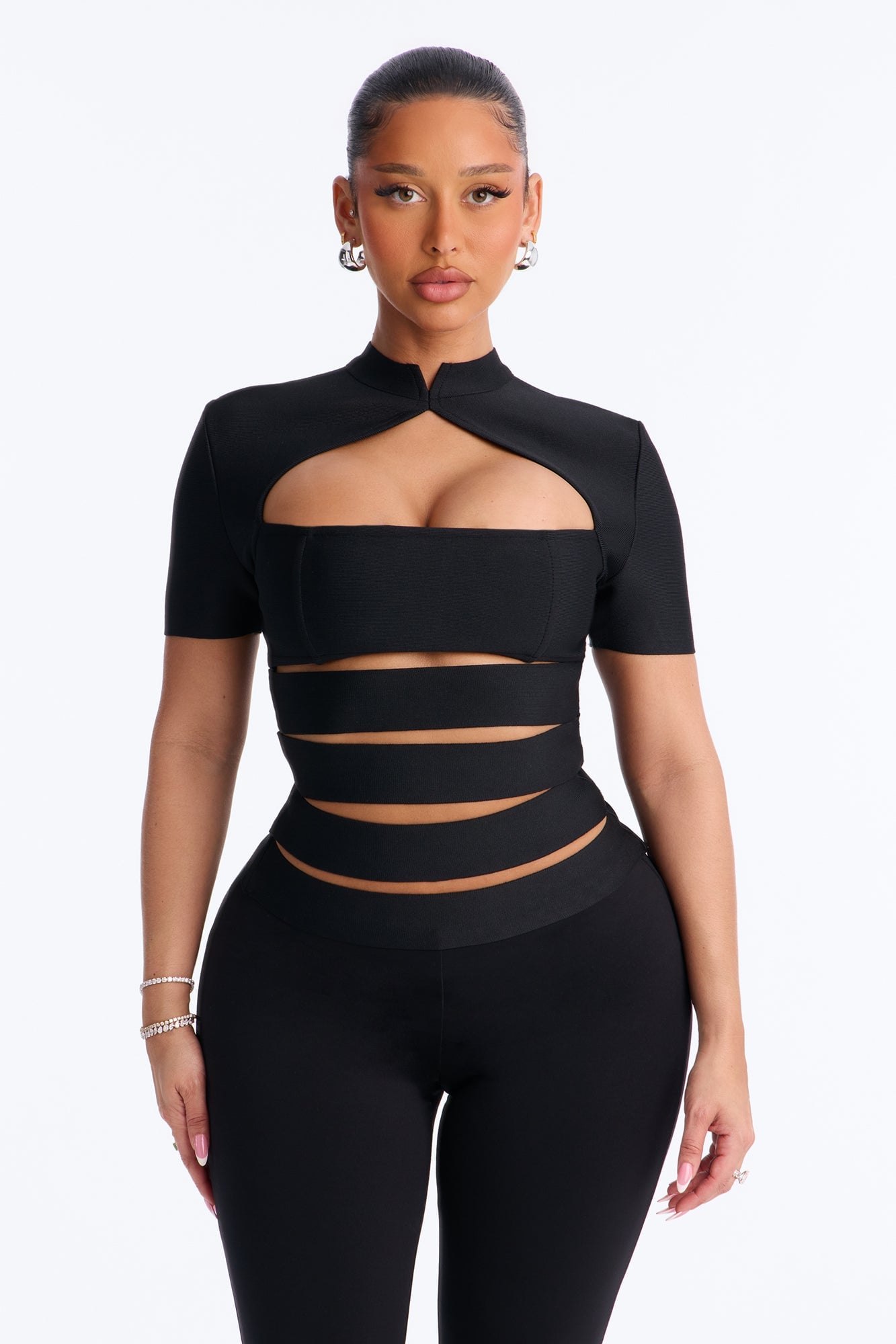 Bri Bandage Mock Neck Cut Out Top - Black image 5
