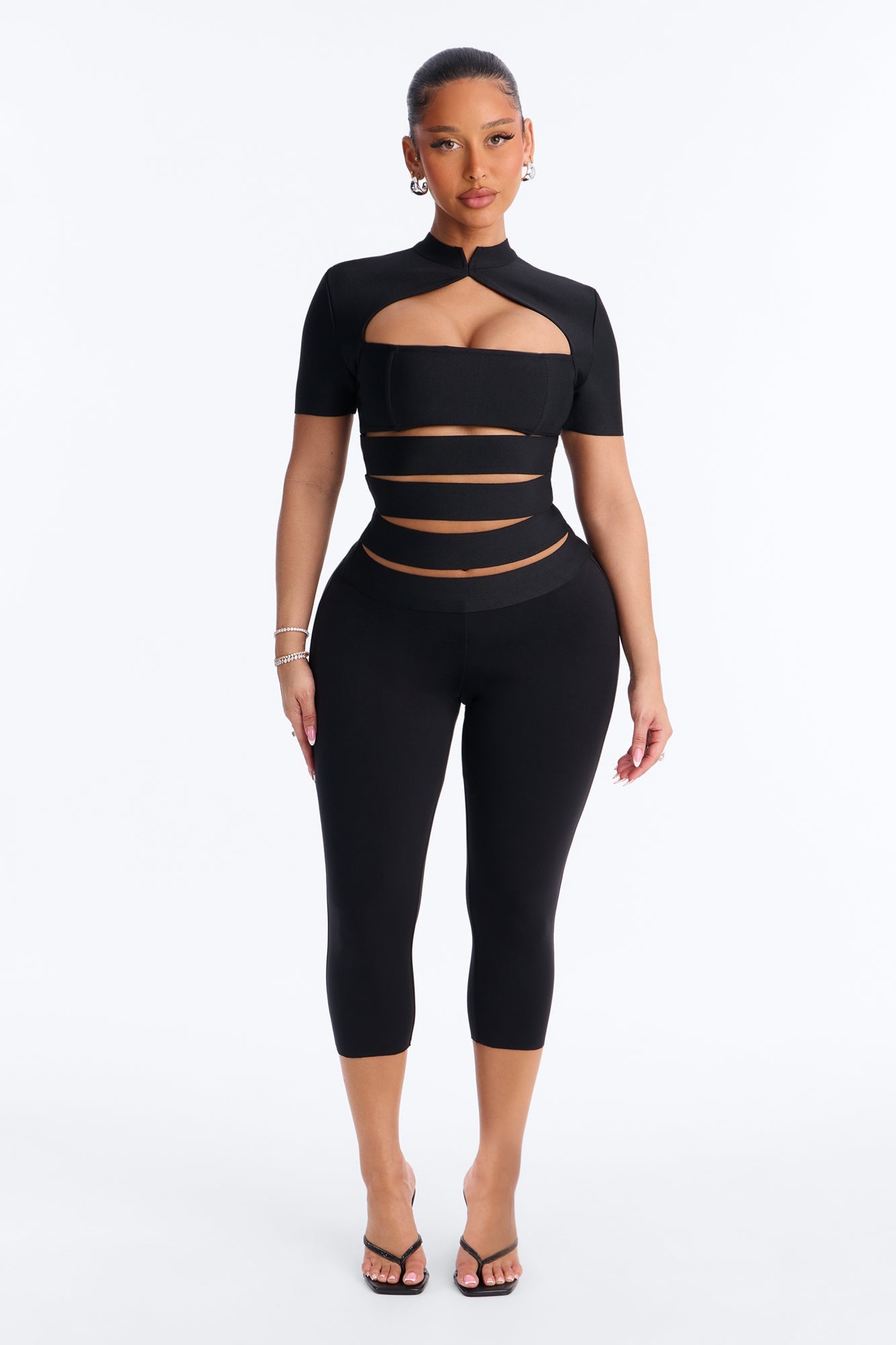 Bri Bandage Mock Neck Cut Out Top - Black image 6
