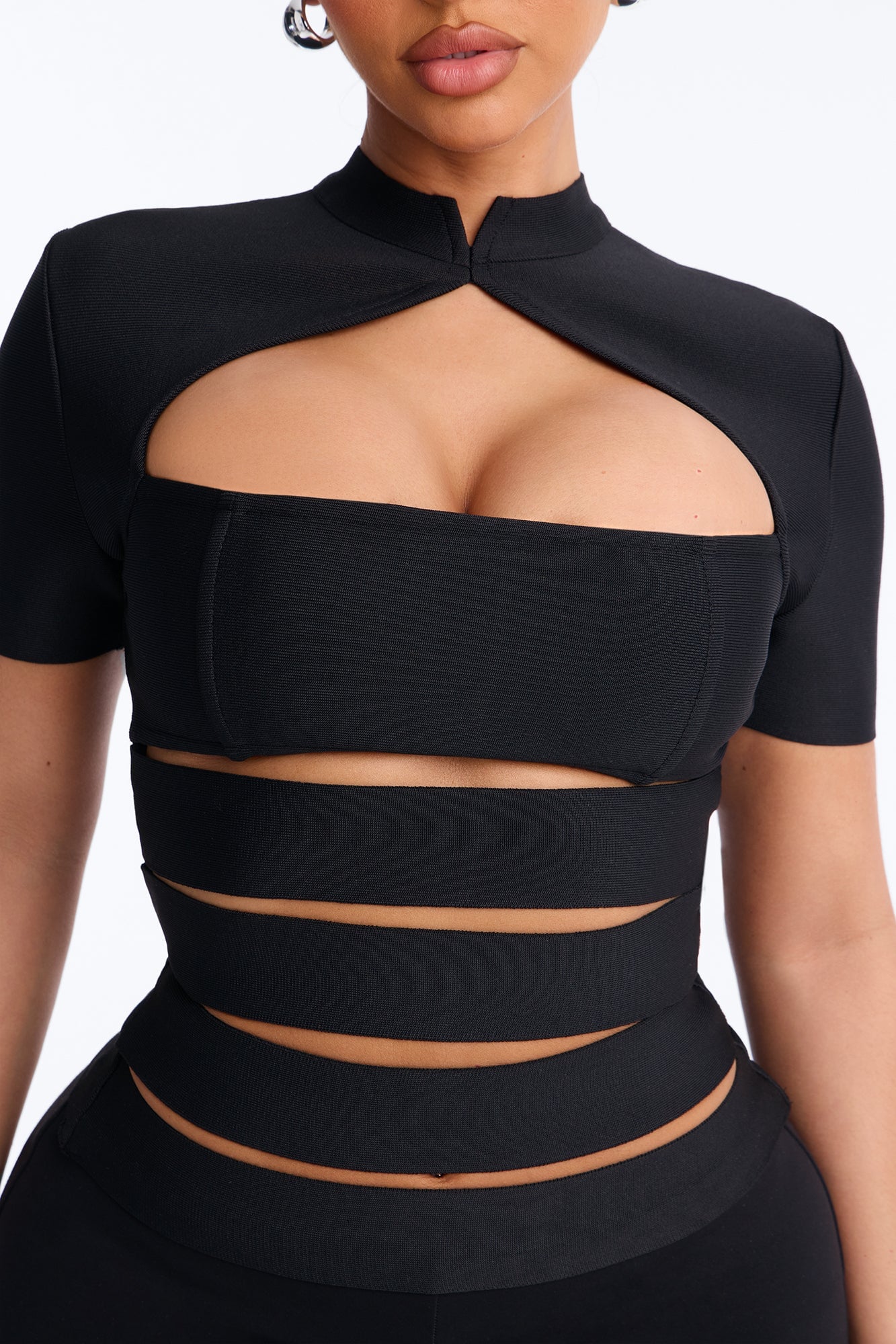 Bri Bandage Mock Neck Cut Out Top - Black image 7