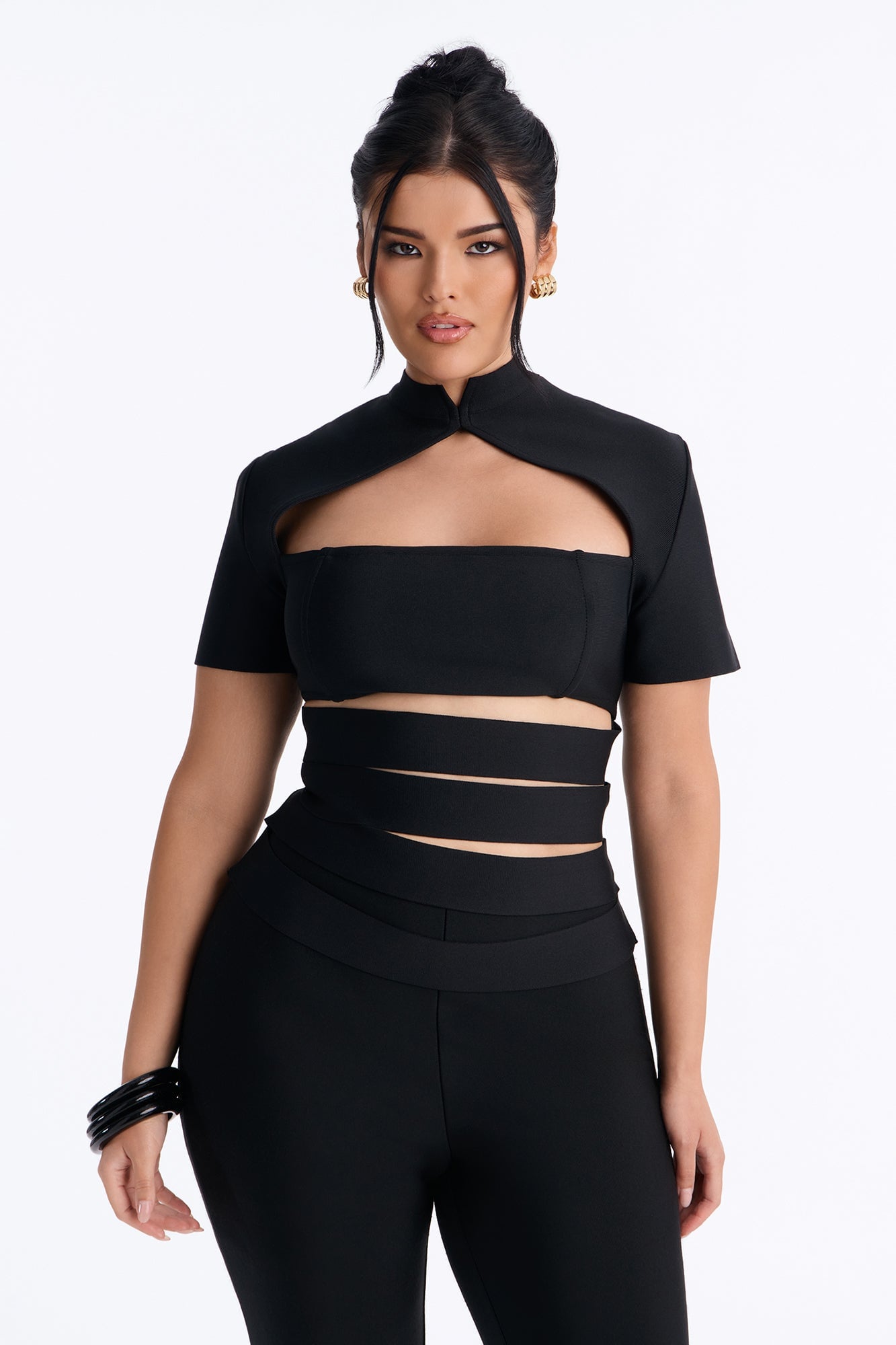 Bri Bandage Mock Neck Cut Out Top - Black image 1