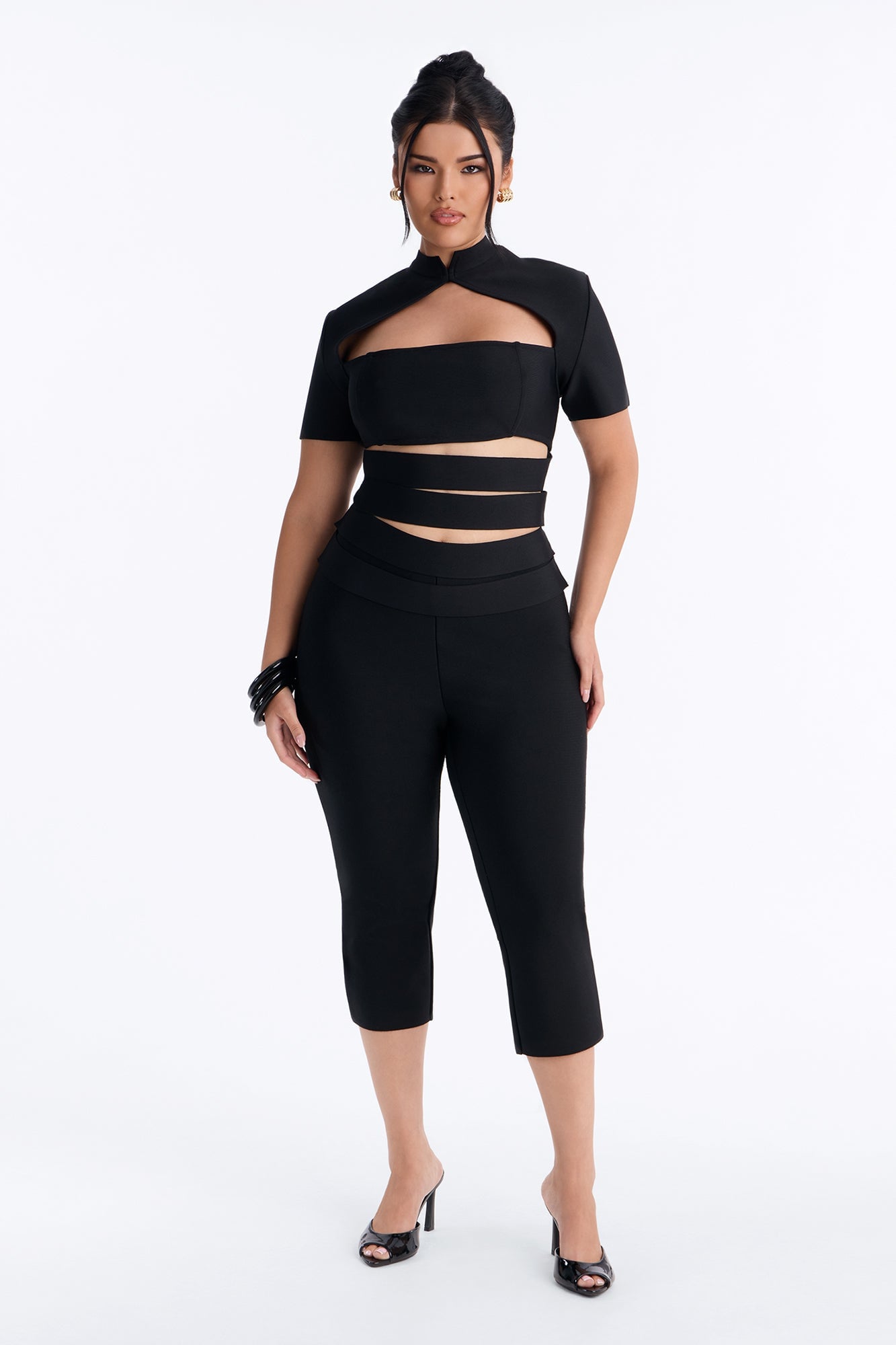Bri Bandage Mock Neck Cut Out Top - Black image 2