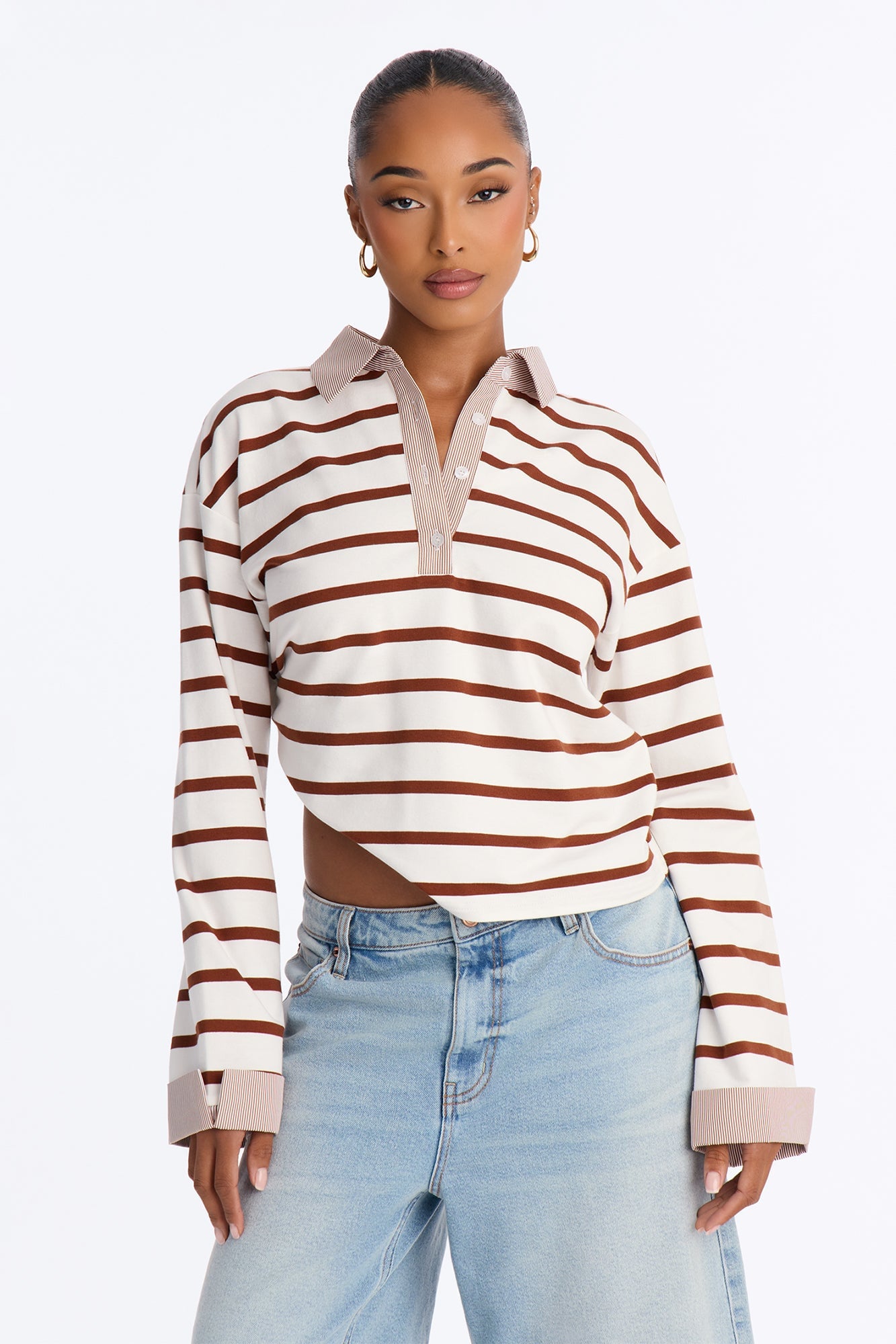 Low Effort Striped Long Sleeve Polo - White/combo image 5