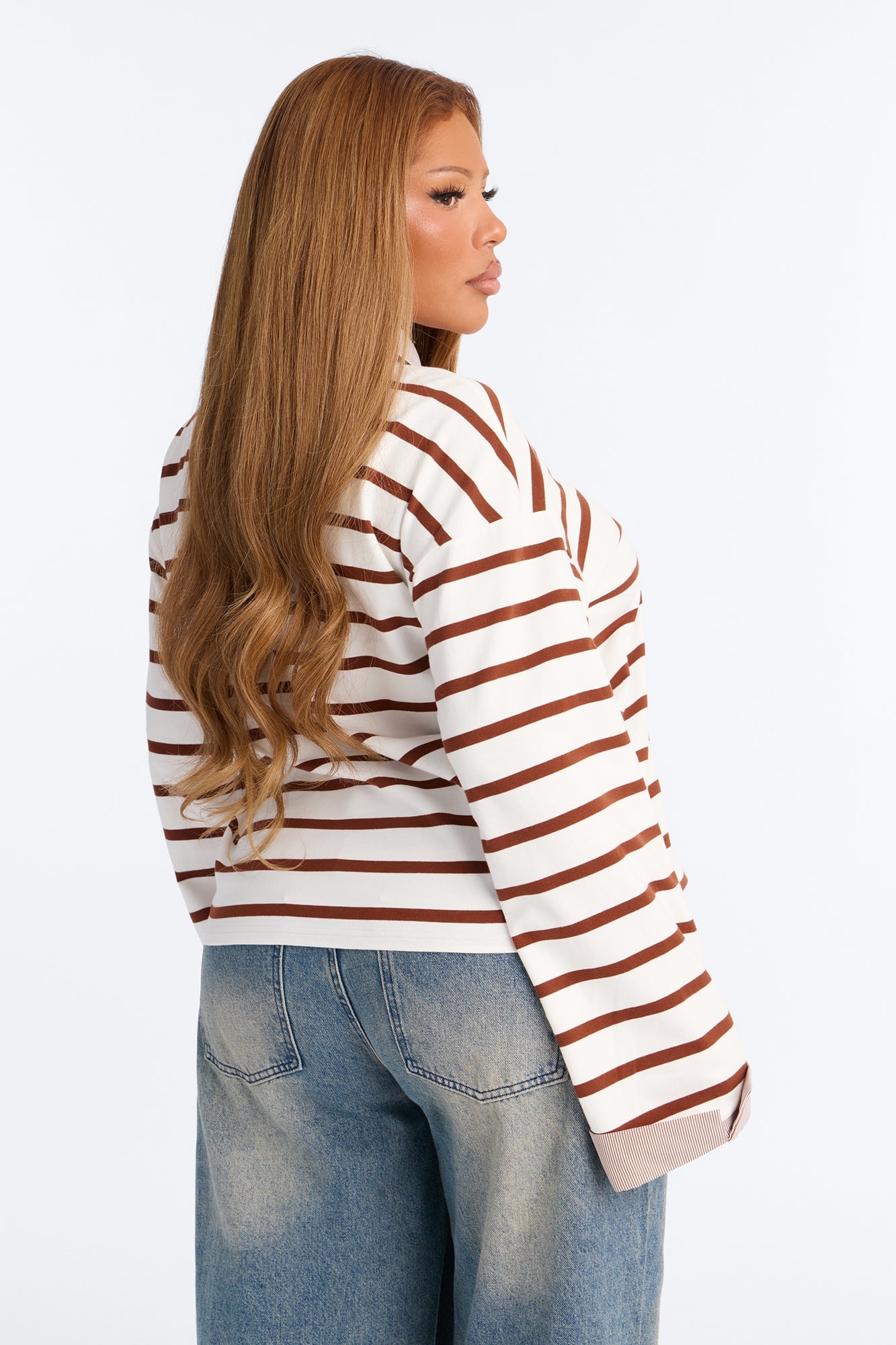 Low Effort Striped Long Sleeve Polo - White/combo image 4
