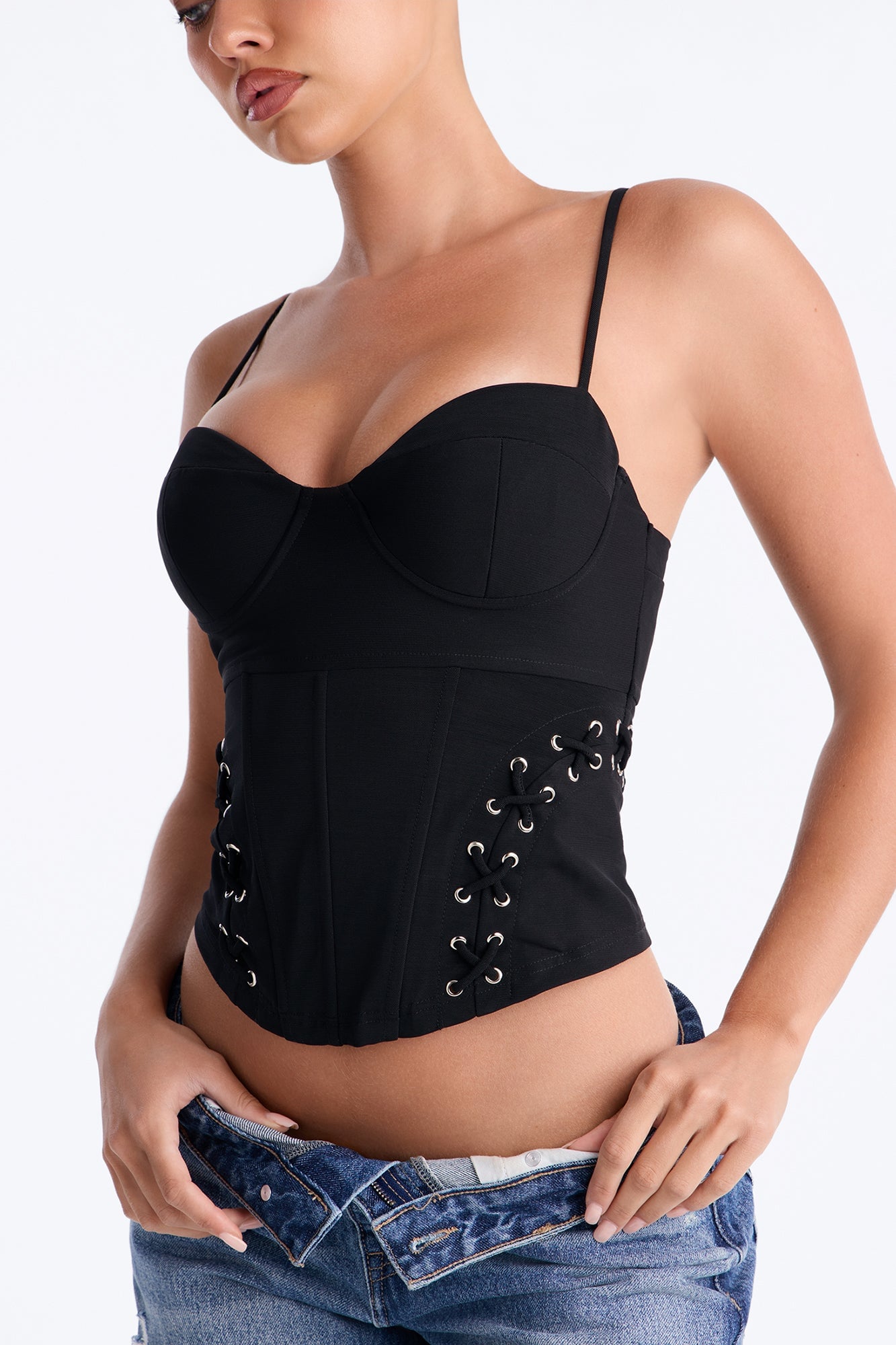 Soft Seduction Mesh Lace Up Corset Top - Black image 3